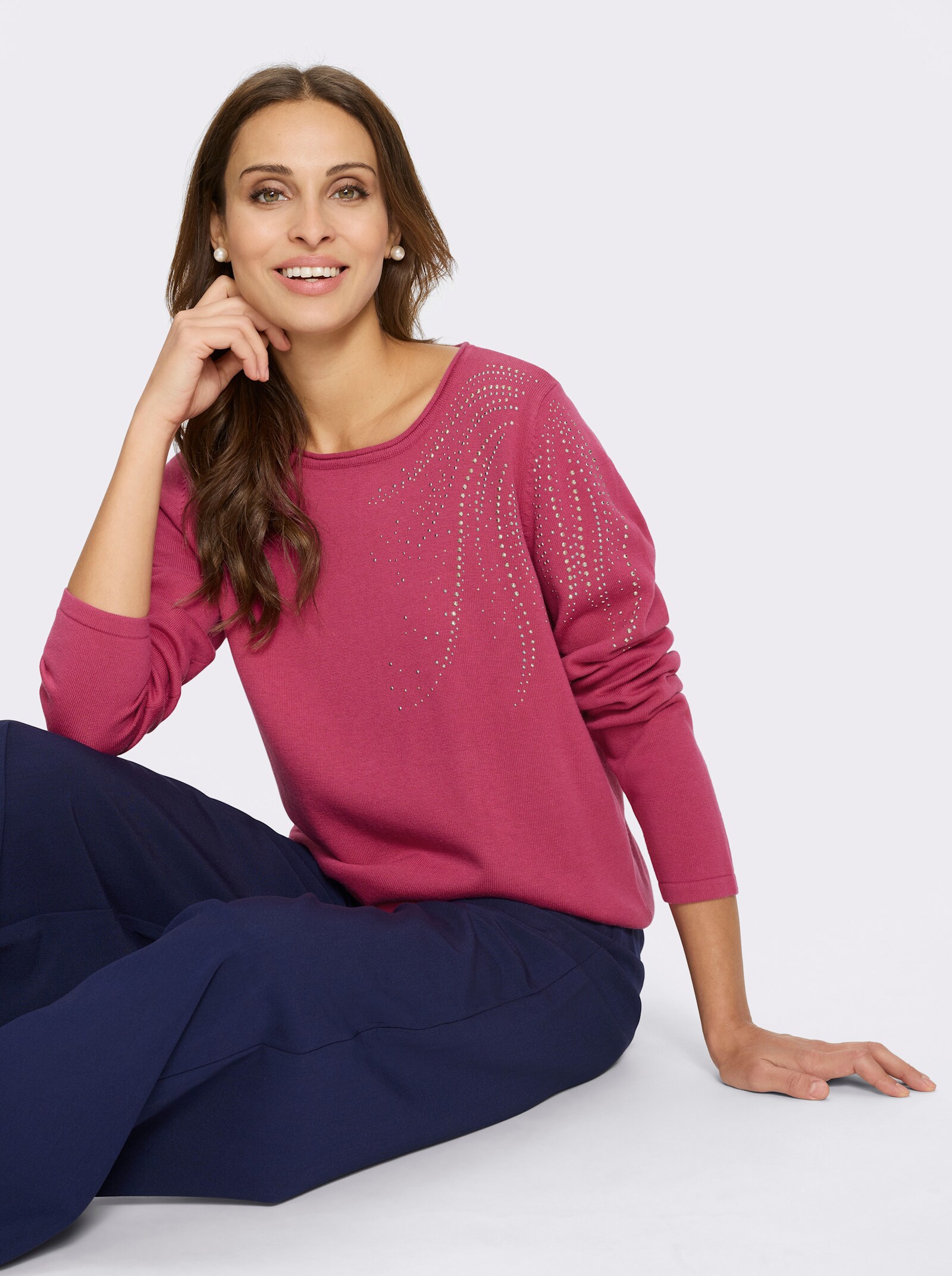 Feinstrickpullover mit Metallplättchen-Applikation - fuchsia