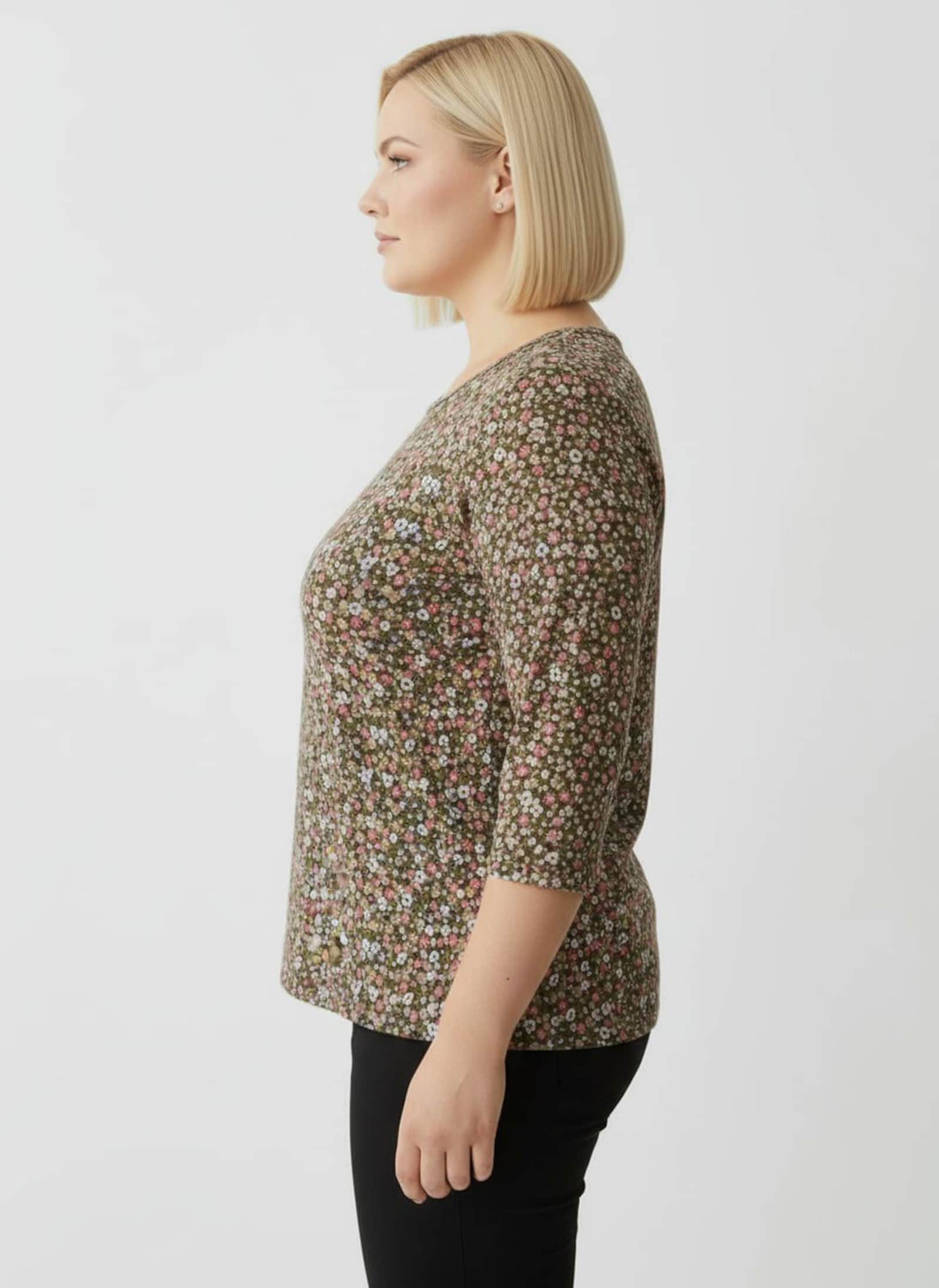 Print-Shirt mit Rundhals-Ausschnitt - grapefruit-oliv-bedruckt