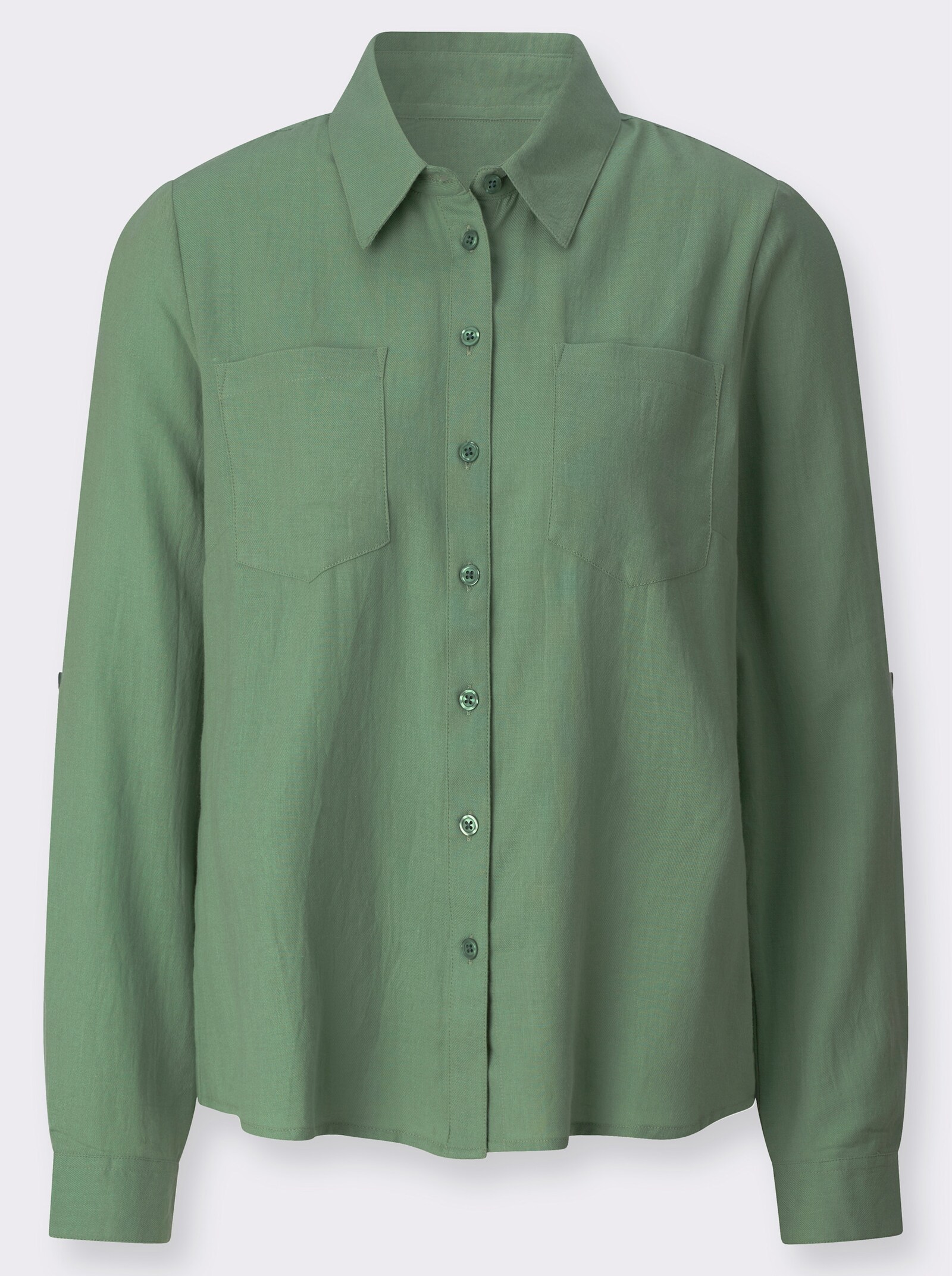 Flanellbluse mit Karomuster-Details - eucalyptus