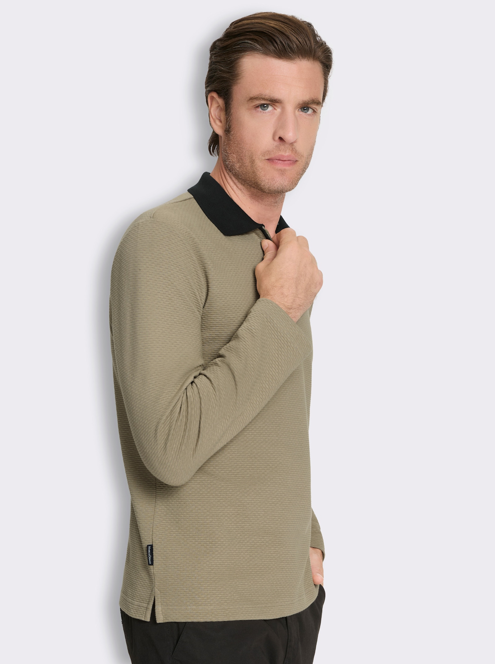 Marco Donati Langarm-Poloshirt mit Reißverschluss - schlamm