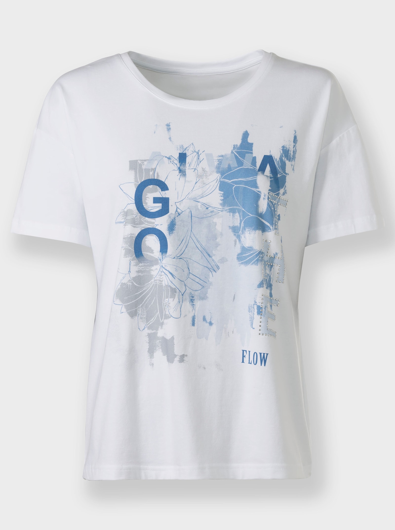 heine Print-Shirt mit Ziersteinchen - weiß