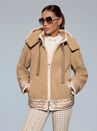Fleecejacke mit abnehmbarer Kapuze - beige