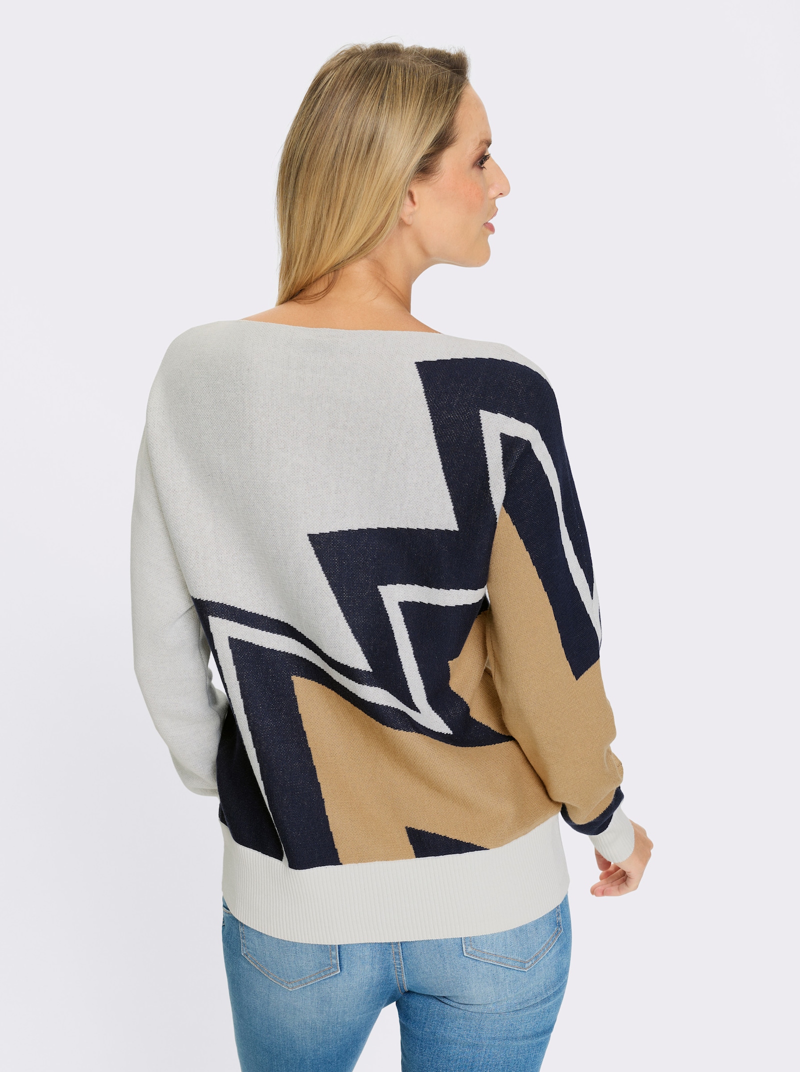 heine Langarm-Pullover mit Intarsienstrick - ecru-camel-gemustert