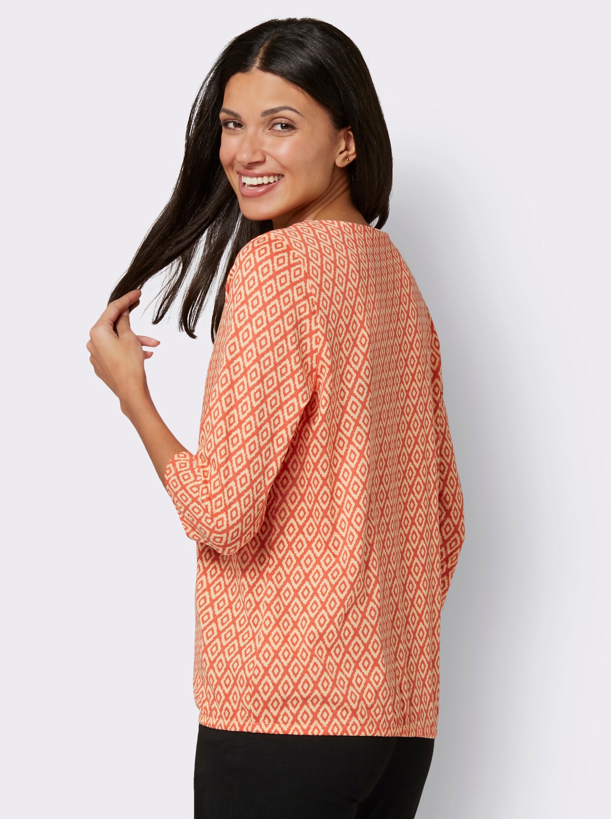 Shirt met 3/4-mouw - terra/apricot geprint