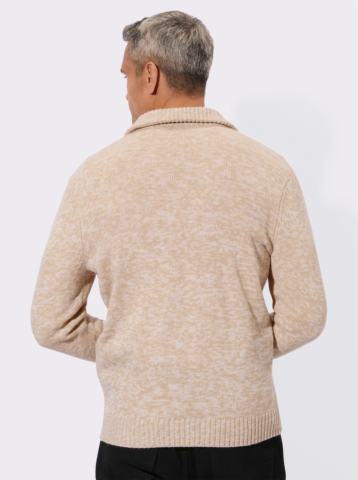 Langarm-Pullover mit platziertem Zopfmuster - beige-meliert