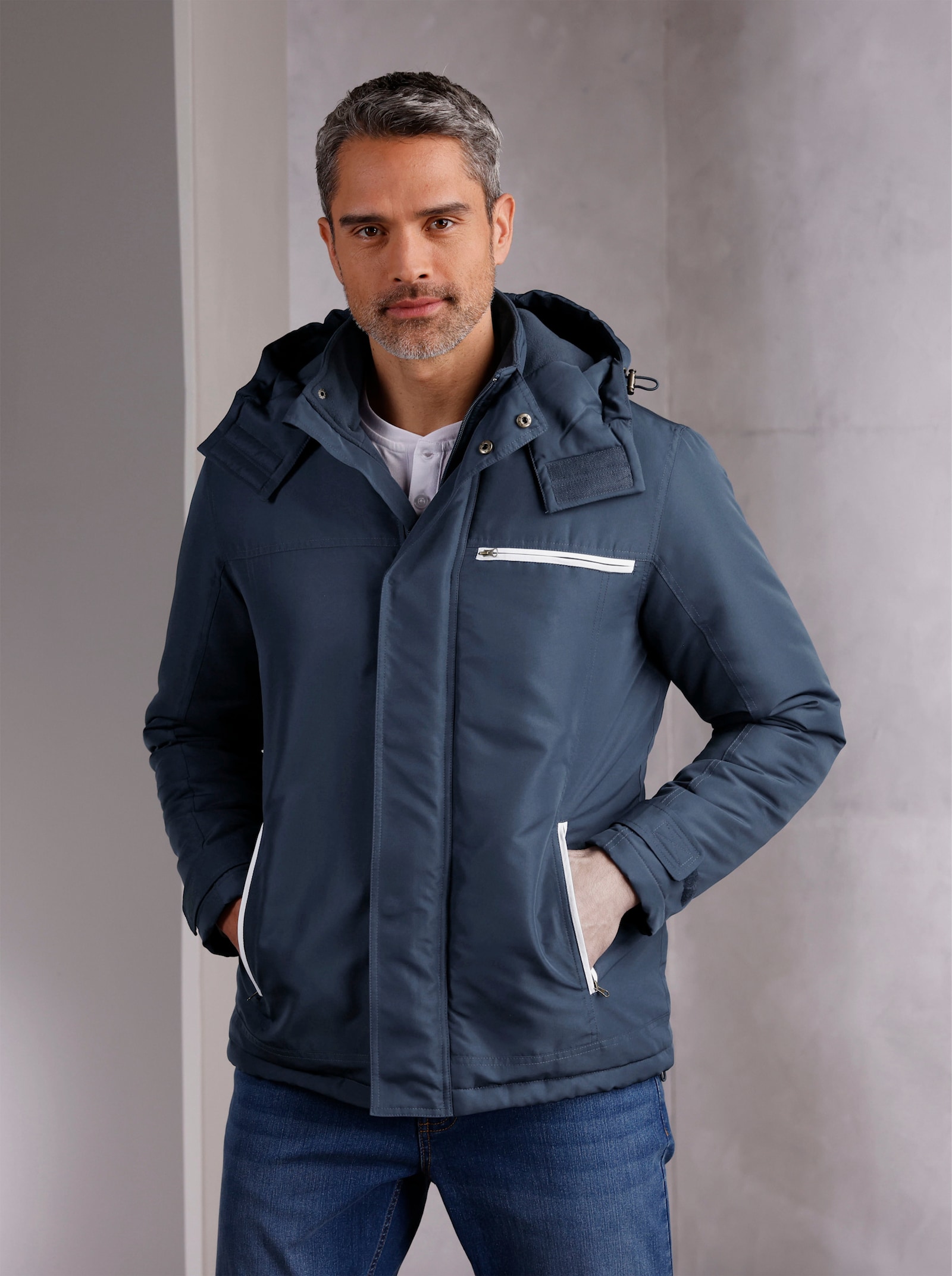 Zimná bunda, kontrastné detaily - tmavomodrá