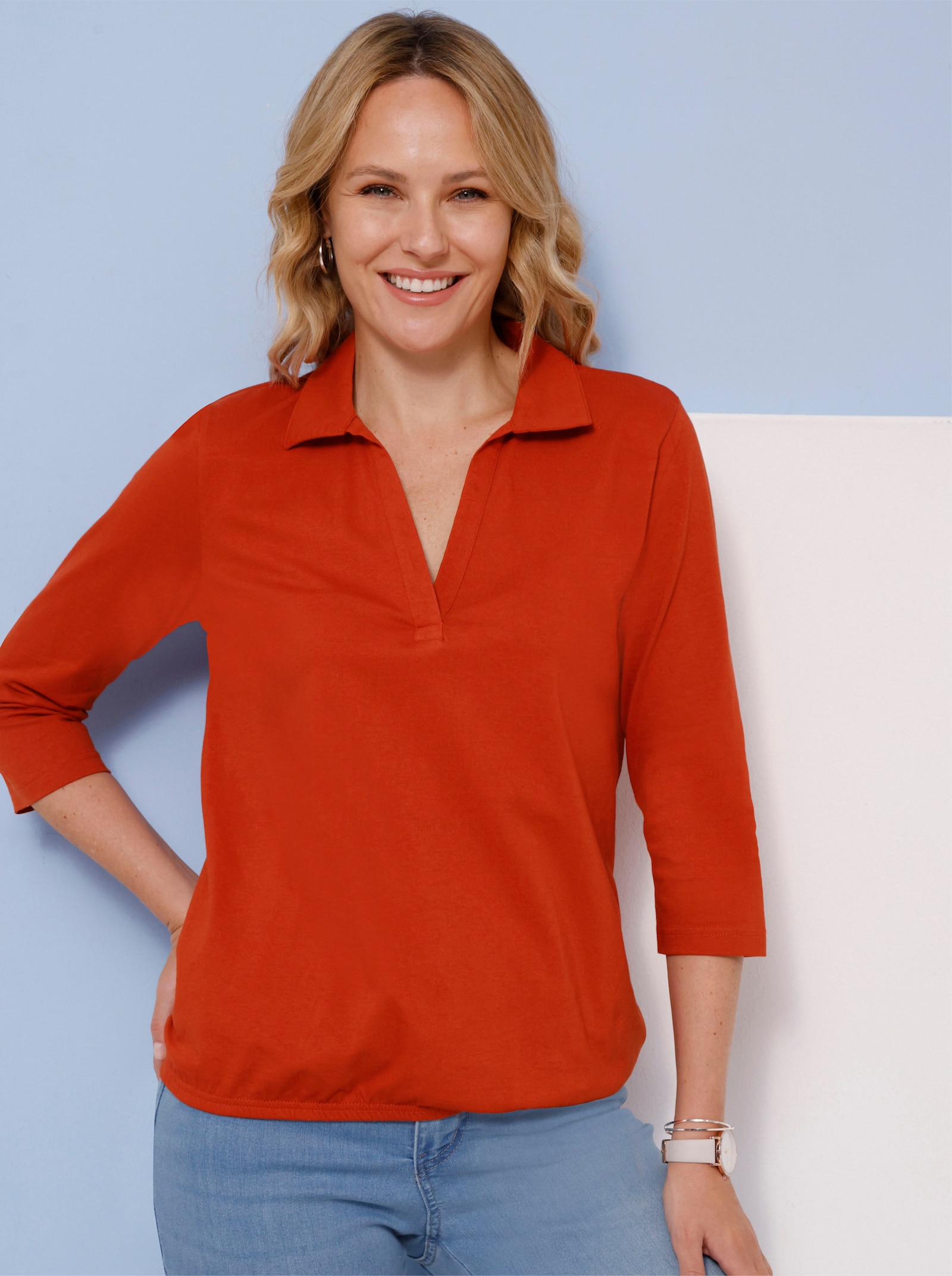 Poloshirt mit Gummizug am Saum - rostrot