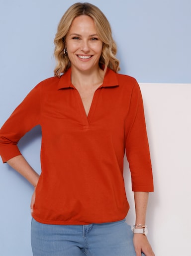 Poloshirt mit Gummizug am Saum - rostrot