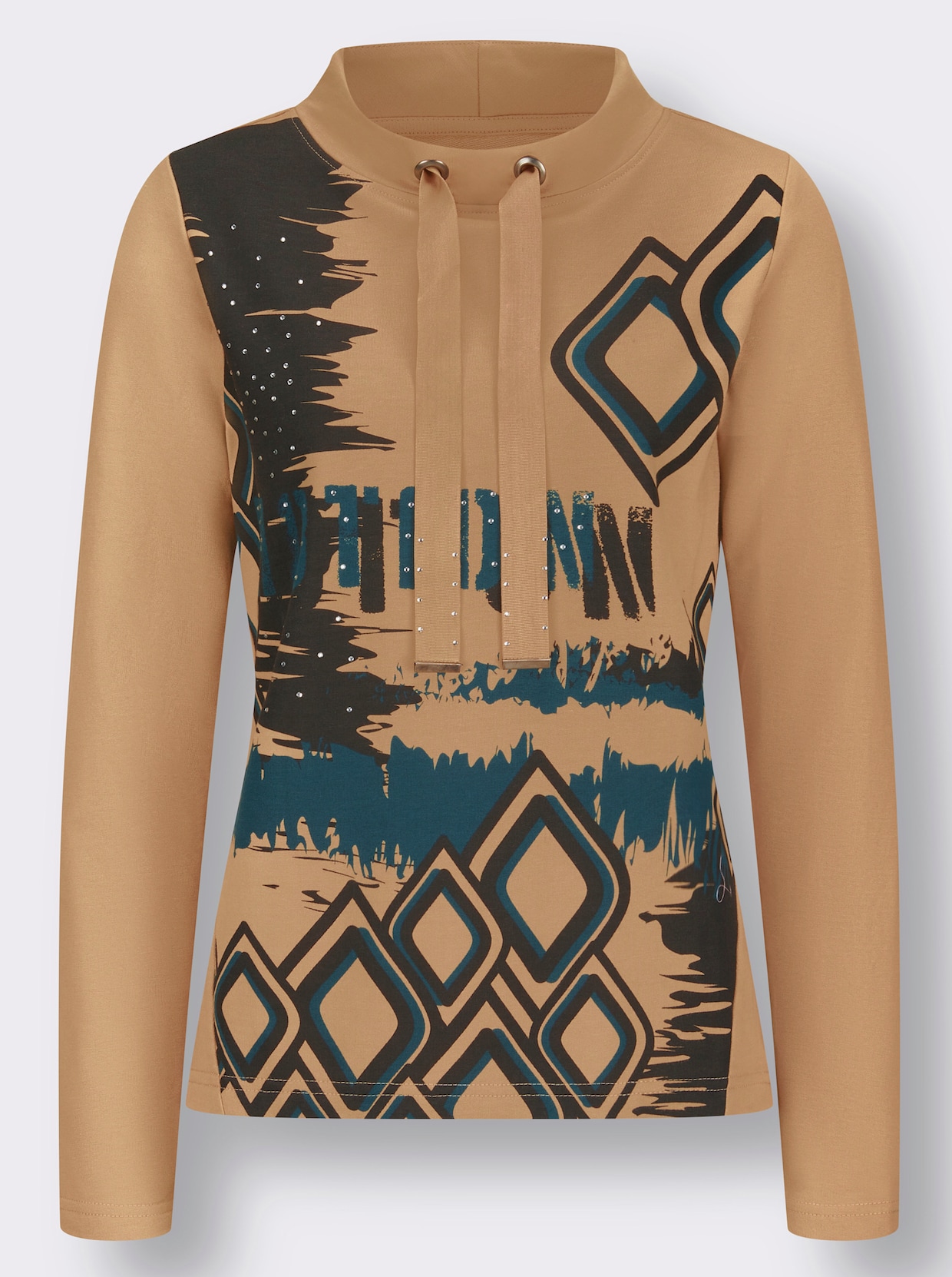 Sweatshirt - camel/zwart geprint