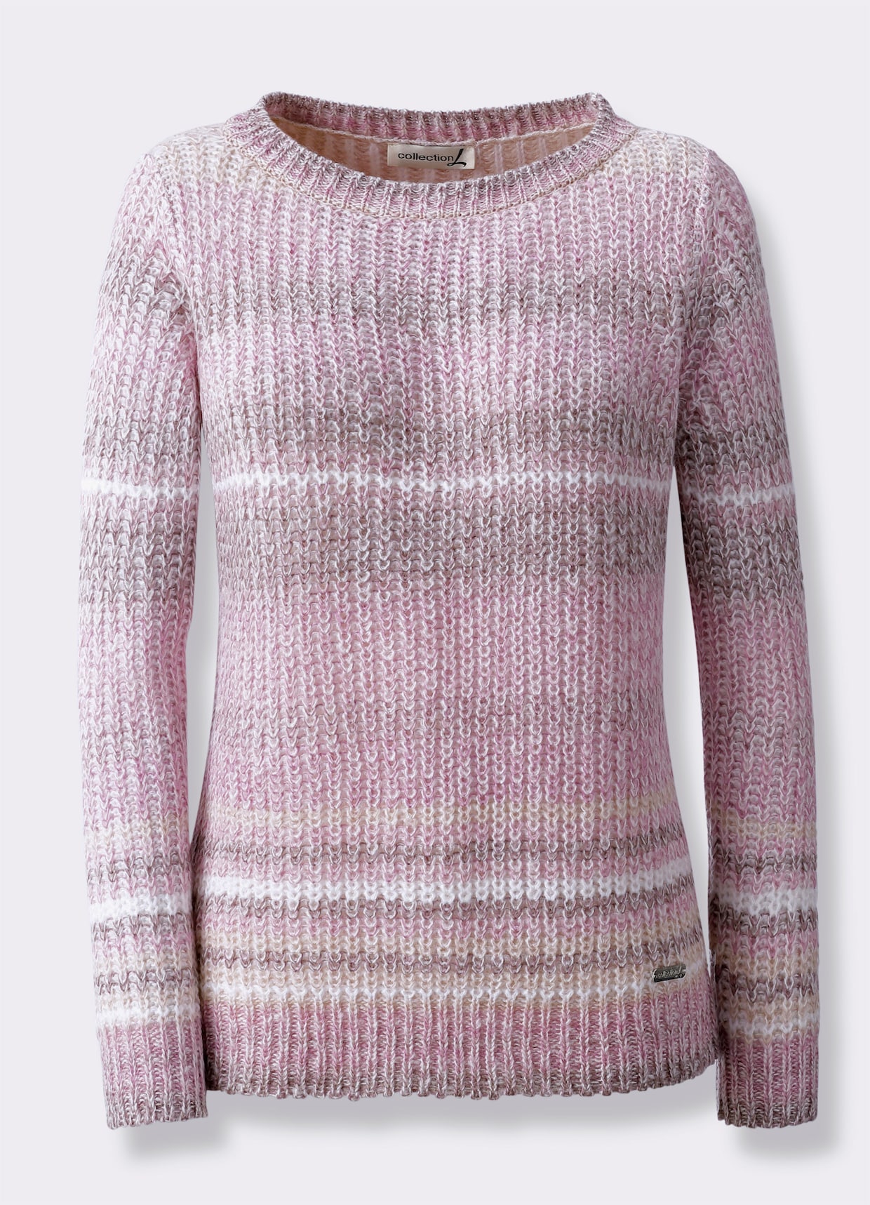 Langarm-Pullover im Grobstrick - taupe-orchidee-gestreift