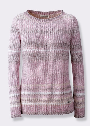 Langarm-Pullover im Grobstrick - taupe-orchidee-gestreift