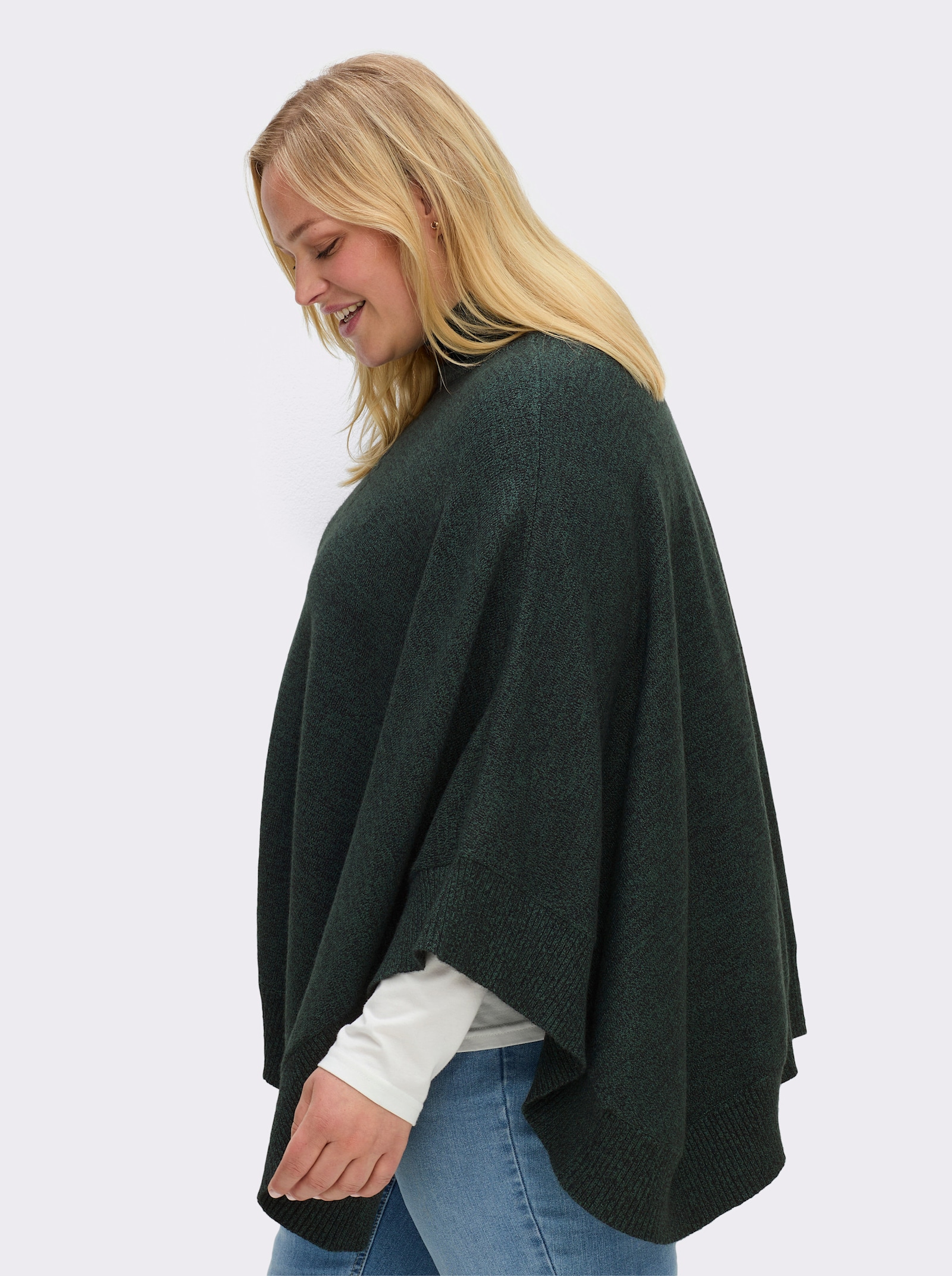 sheego Strickponcho mit Zopfmuster - moos-meliert
