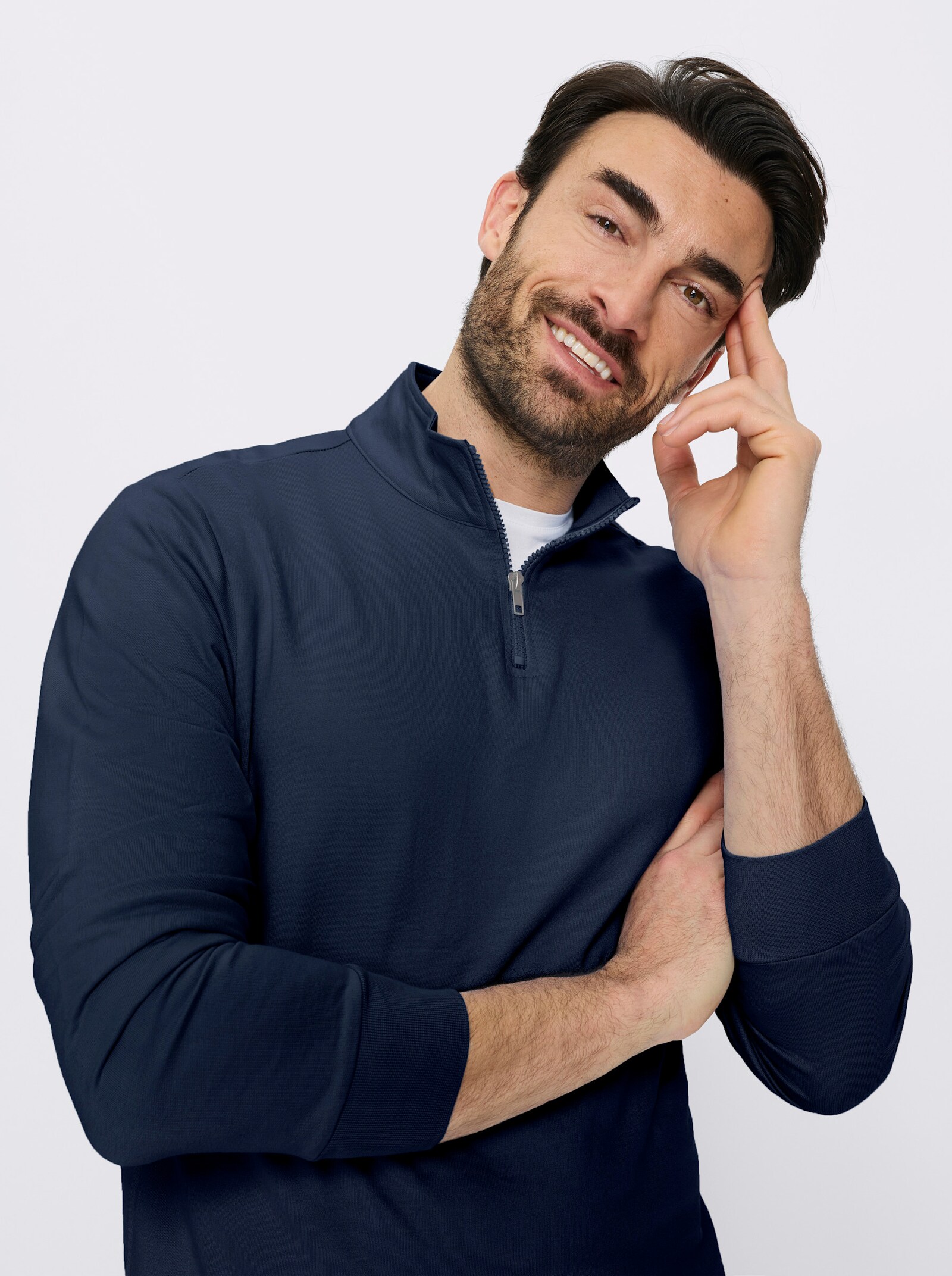 Catamaran Langarmshirt mit Stehkragen - marine