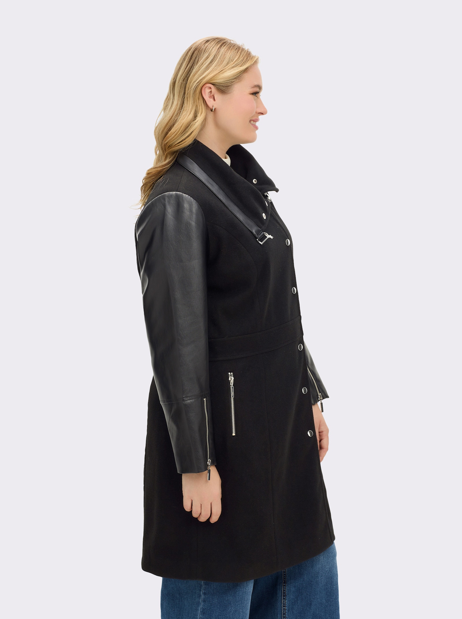 sheego by Joe Browns Kurzmantel im Biker-Stil, Materialmix - schwarz