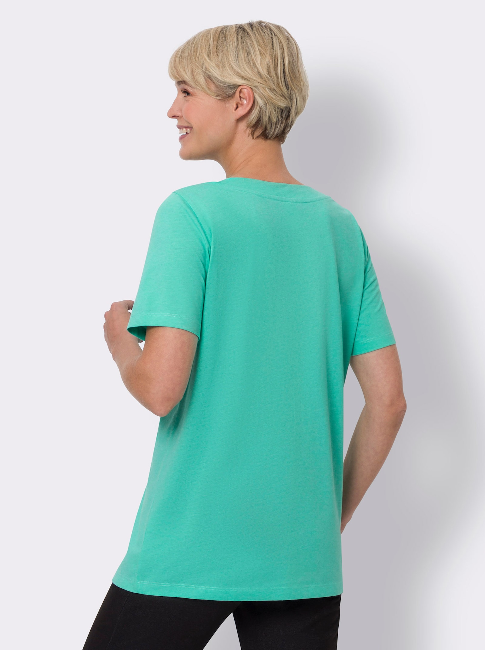 Dlouhé tričko s melanžovým vzhledem - modrozelená-melír