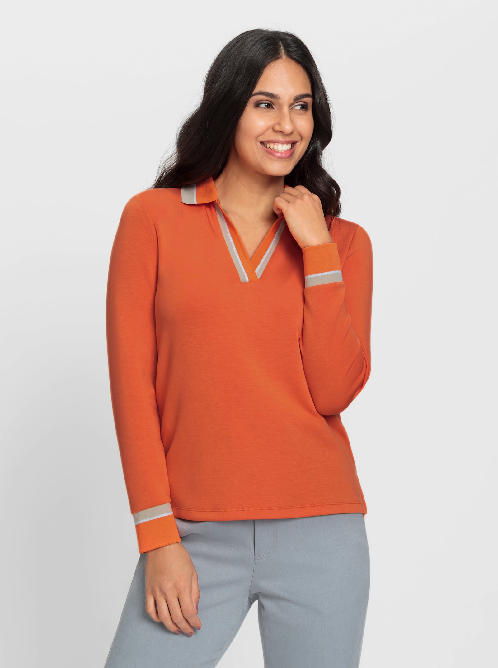 Poloshirt mit Kontrast-Akzenten - orange-sand-gemustert