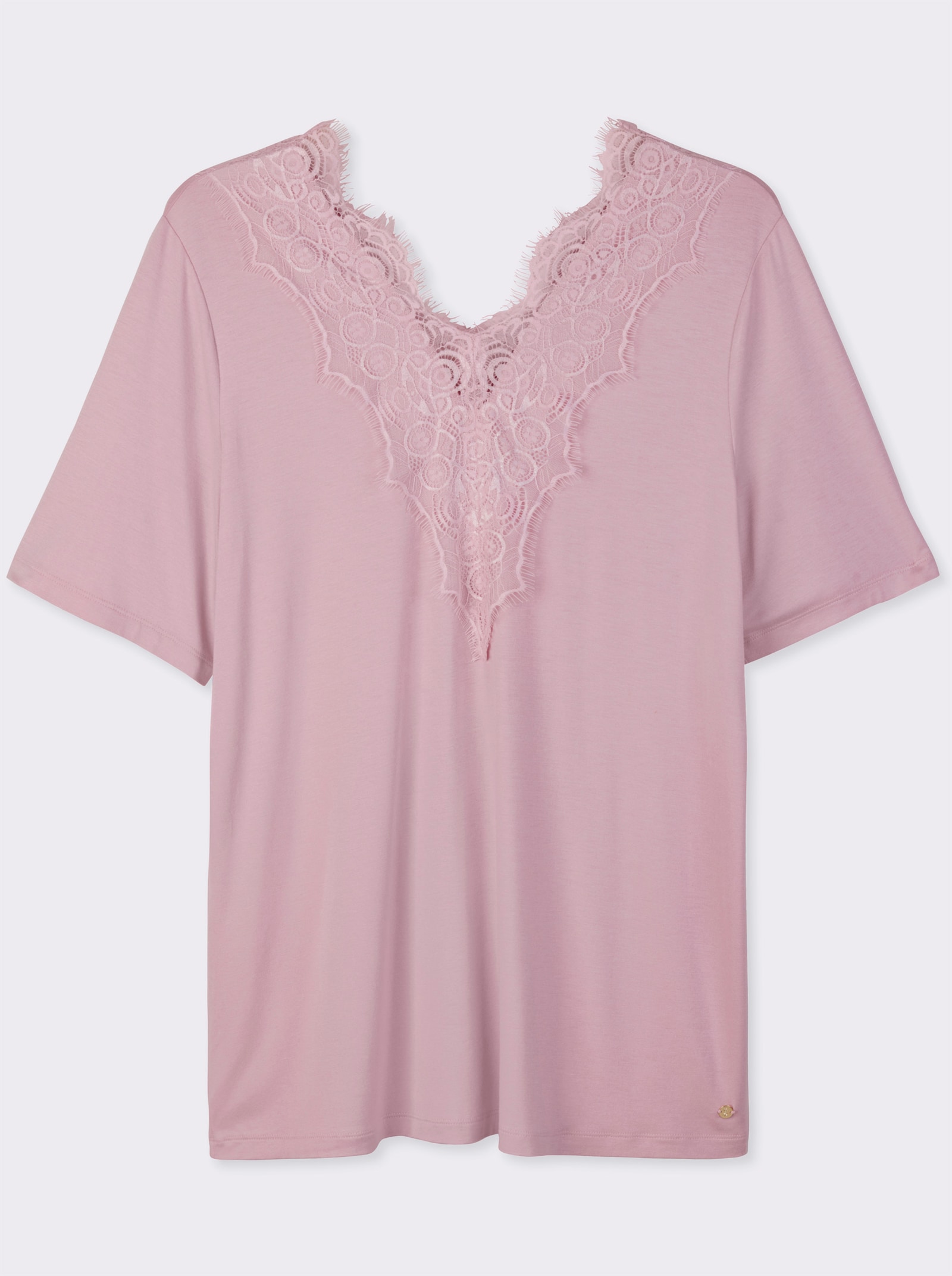 sheego Spitzenshirt mit beidseitigem, tiefem V - rosé