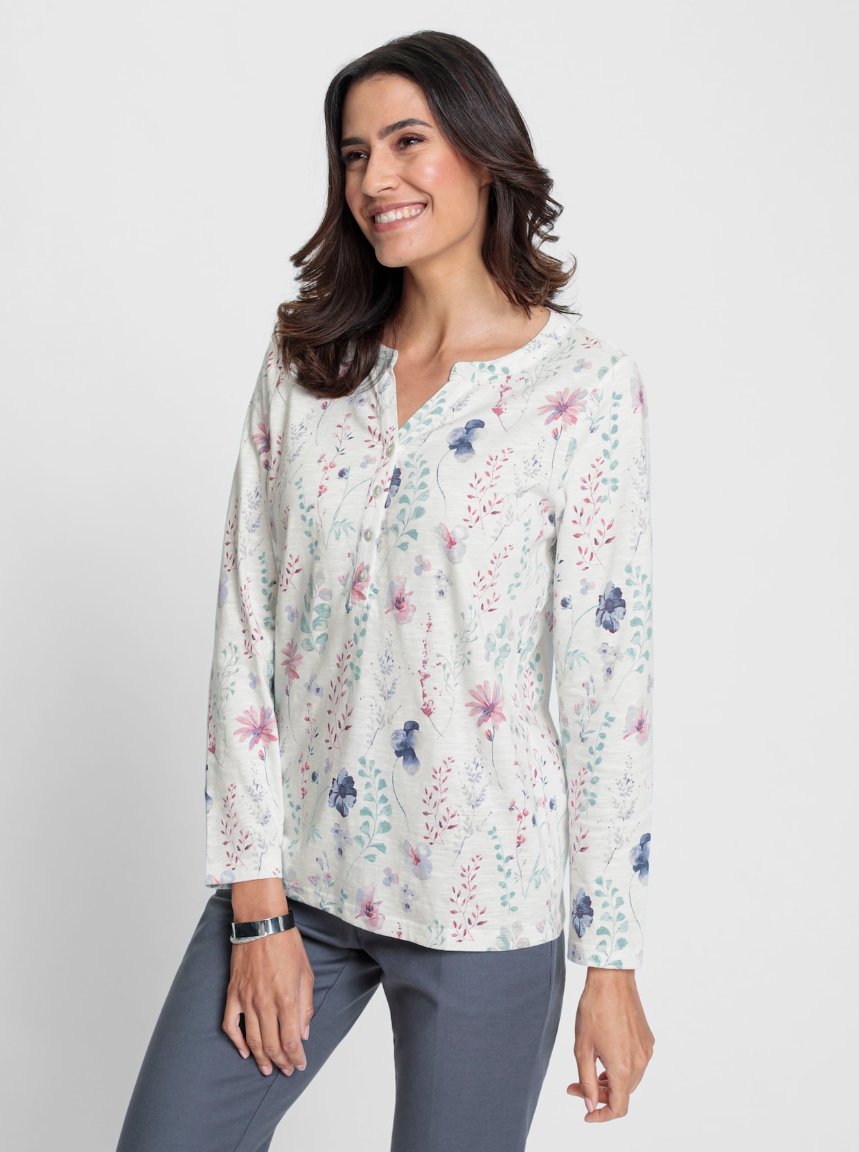 Langarmshirt - ecru-mauve-bedruckt