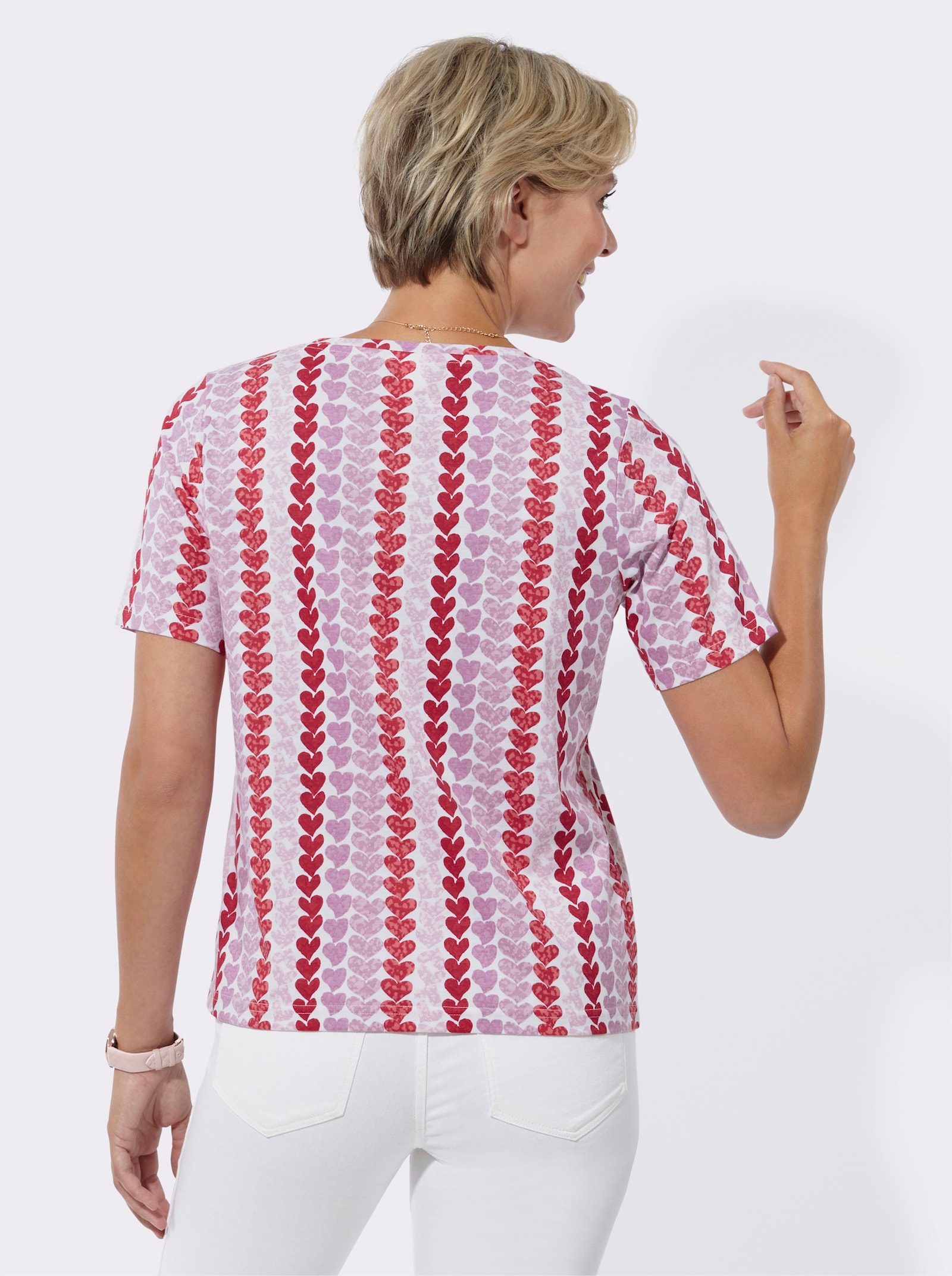 Print-Shirt mit Herz-Dessin - rot-rosé-bedruckt
