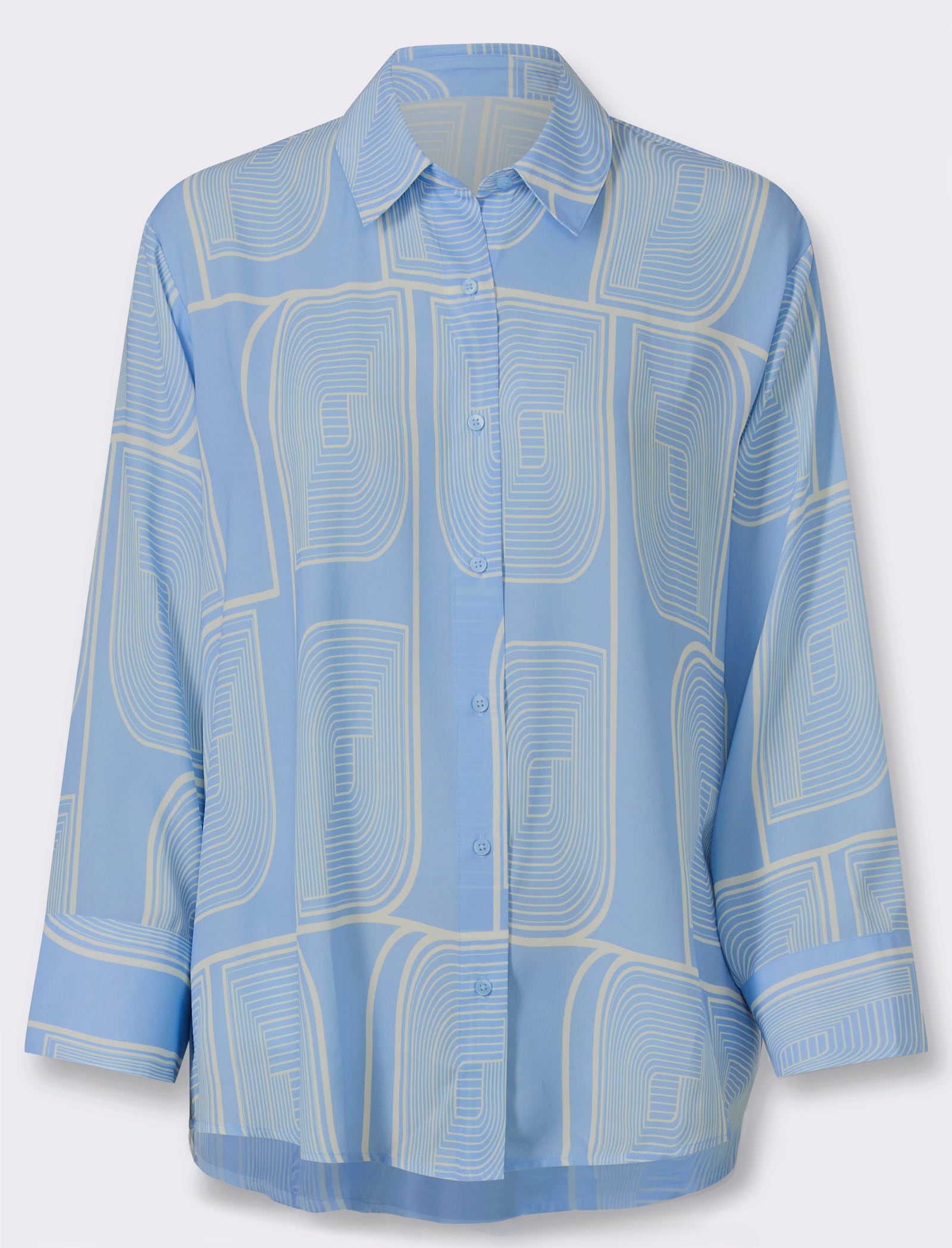 heine Druckbluse in Longform - eisblau-champagner-bedruckt