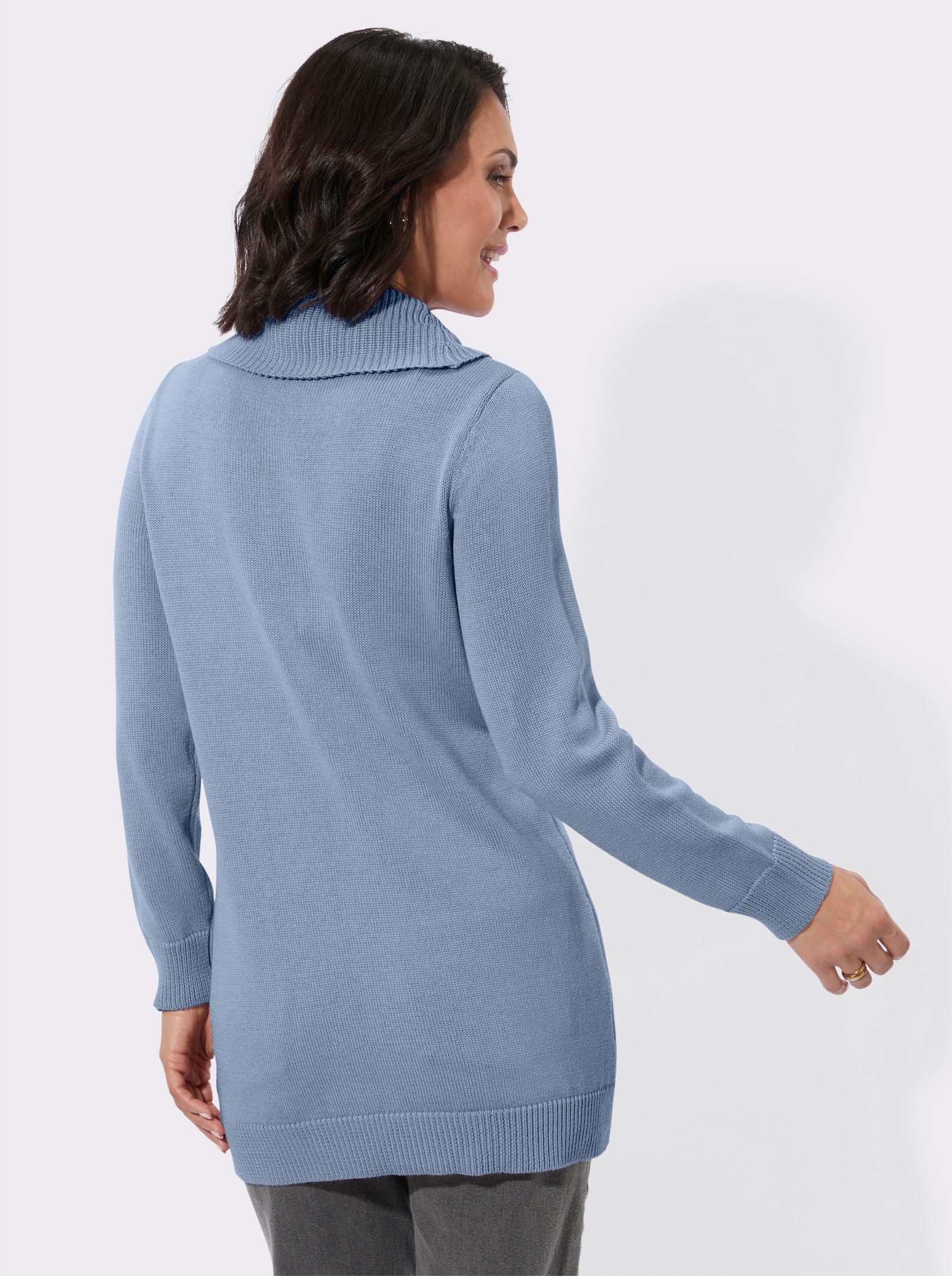 Longpullover mit halsfernem Rollkragen - bleu