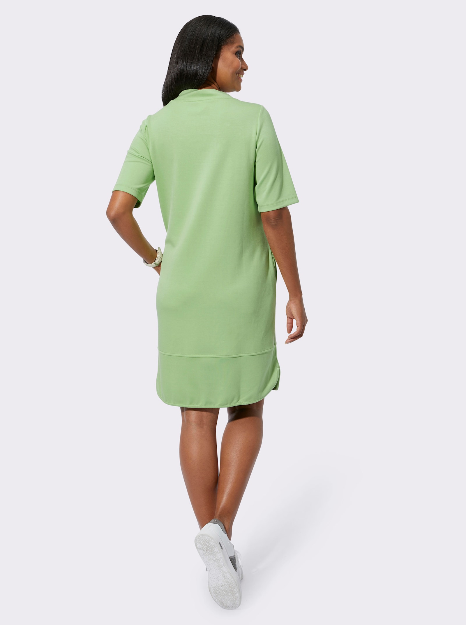 Jerseykleid mit halsfernem Stehkragen - reseda