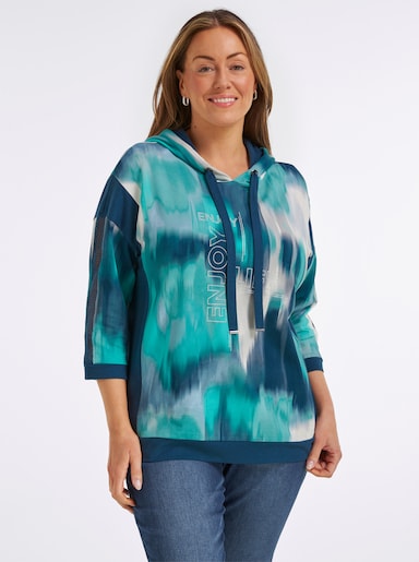 Sweatshirt mit Kontrast-Einsätzen - salbei-dunkelblau-bedruckt