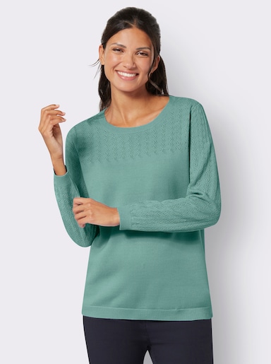 Ajourpullover mit gerippten Abschlüssen - salbei