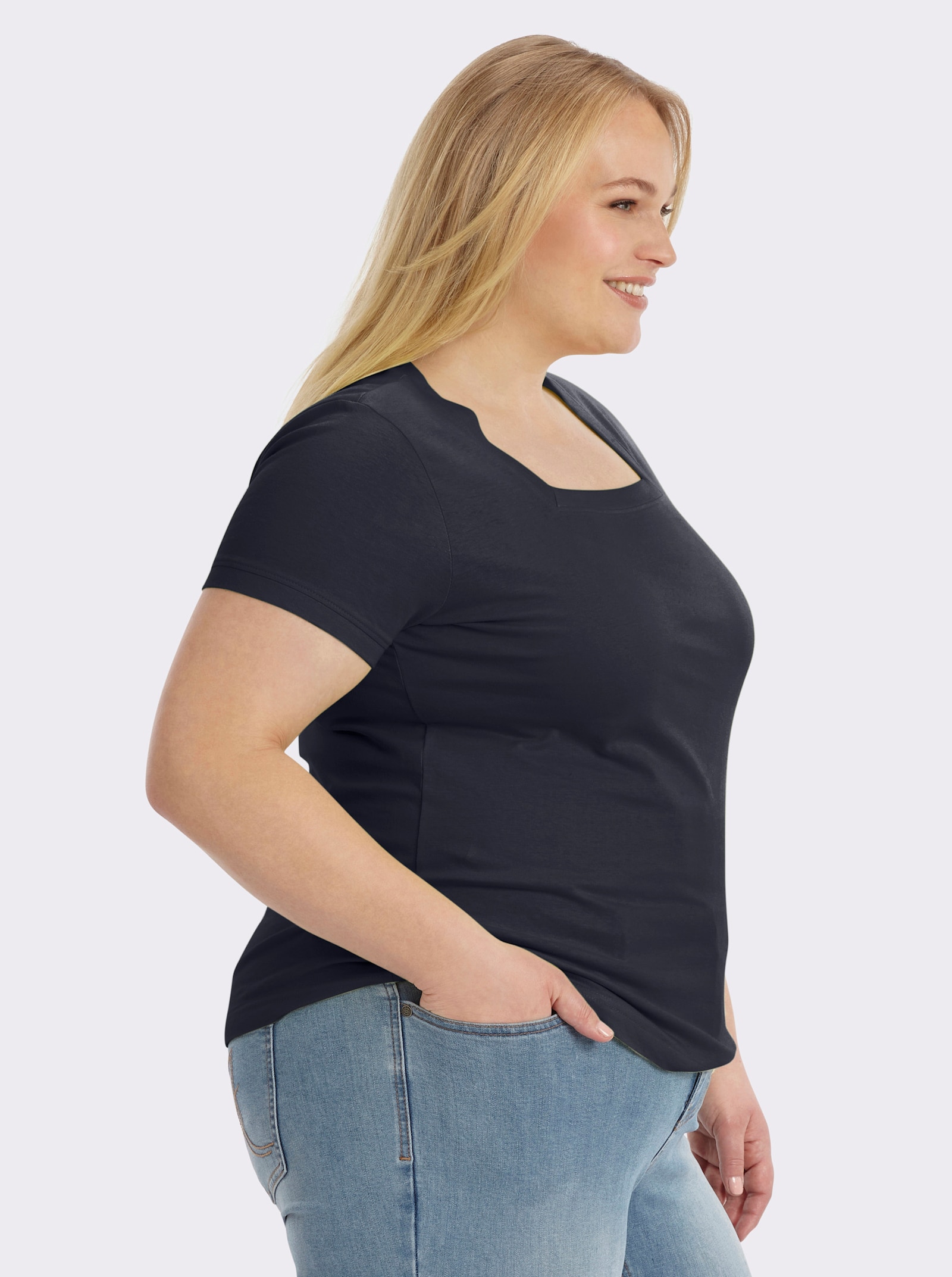 Kurzarmshirt mit Karree-Ausschnitt - marine