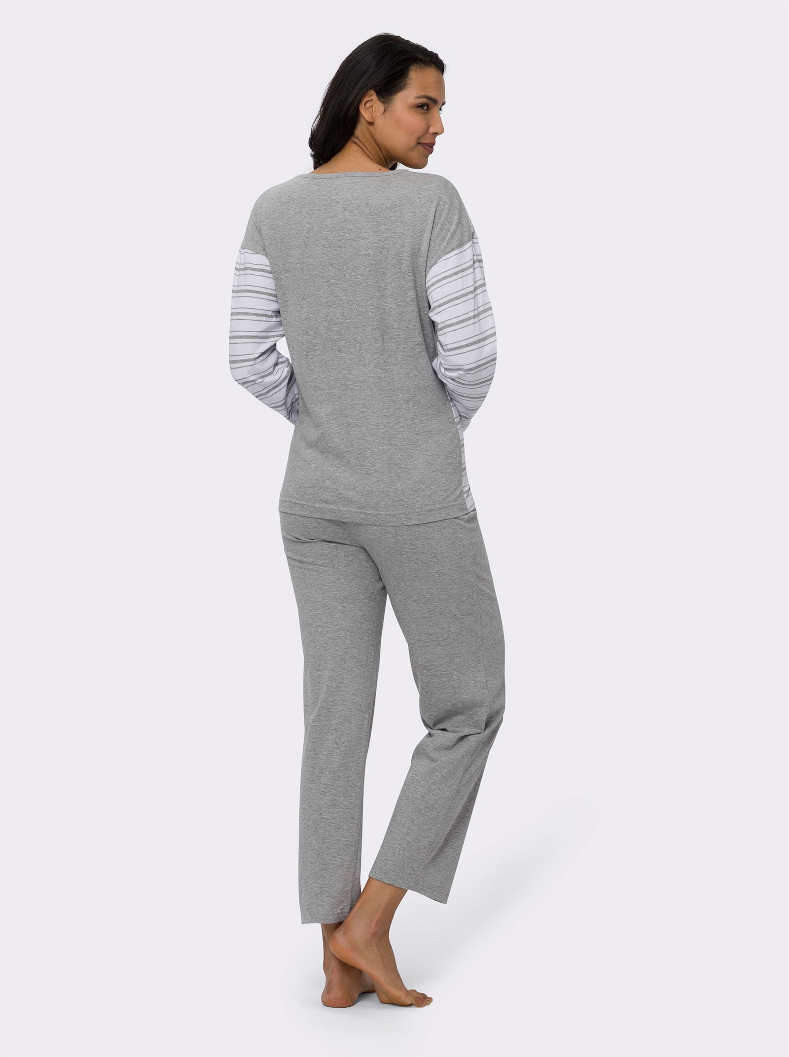 Pyžamo s proužkovaným vzorem - bílá-šedá-melír