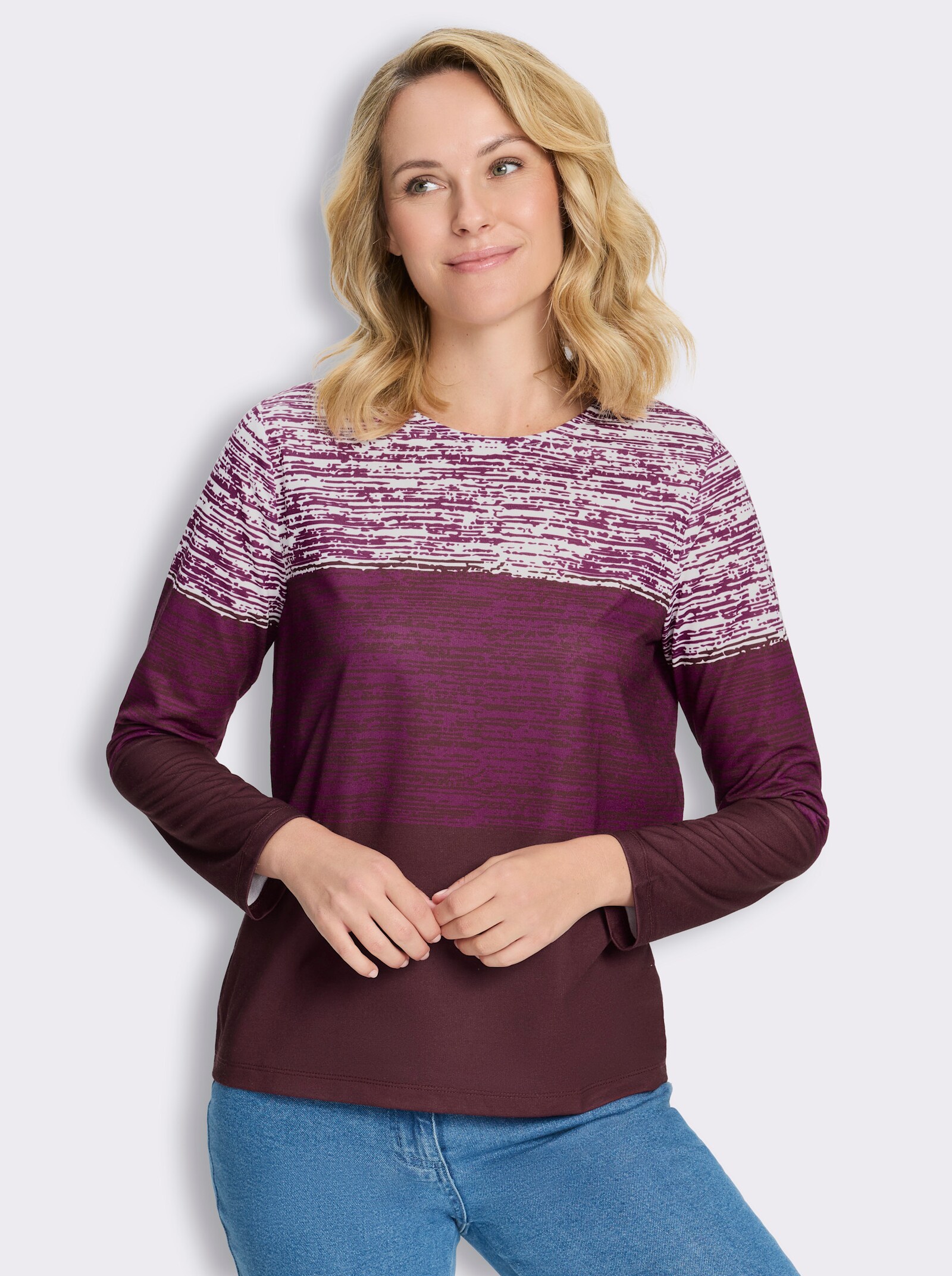 Sweatshirt mit Farbverlauf-Druck - burgund-malve-bedruckt