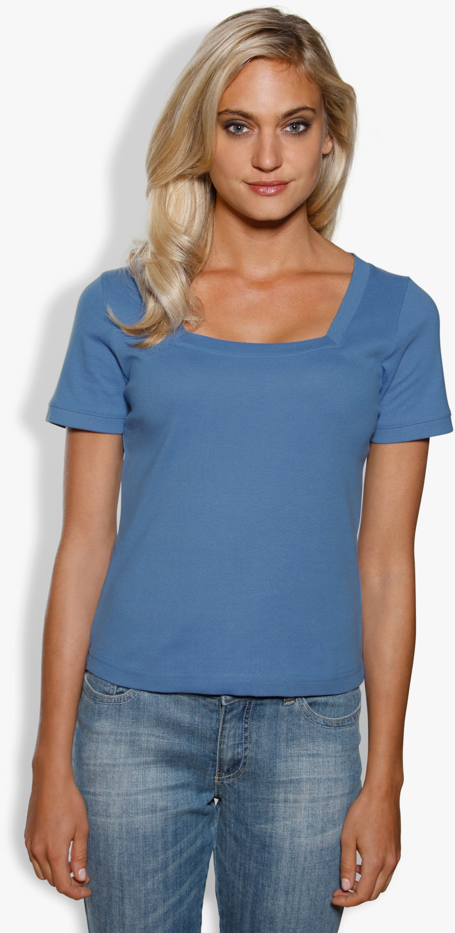 heine Shirt aus Rippenware - azurblau