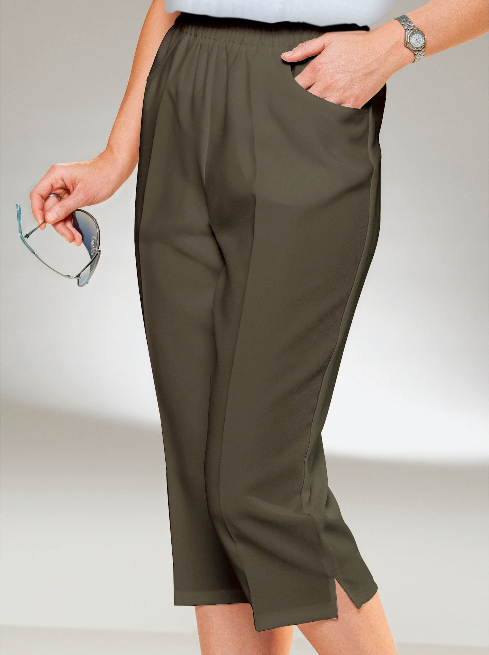 Caprihose mit Bügelfalte - khaki