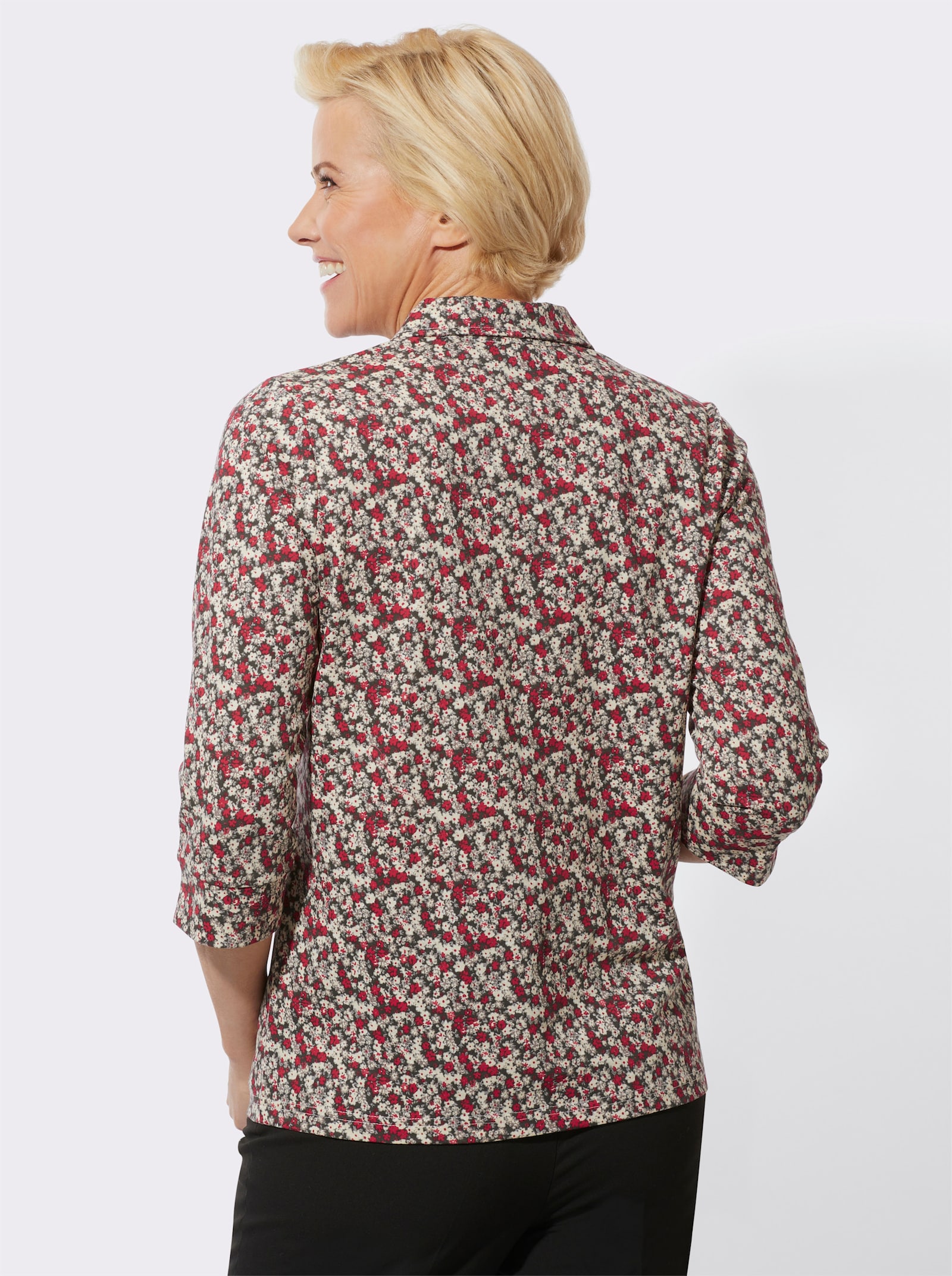 Poloshirt met glittersteentjes - rood/steengrijs bedrukt