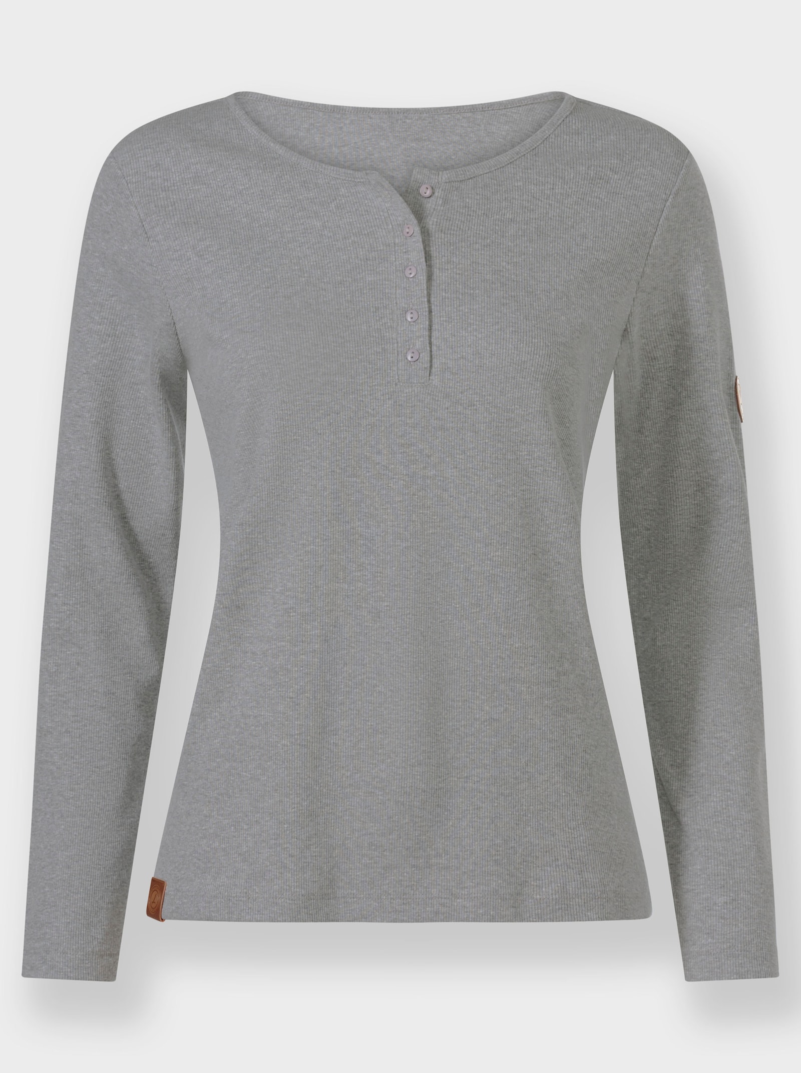 Shirt met ronde hals van geribd katoen - grijs gemêleerd