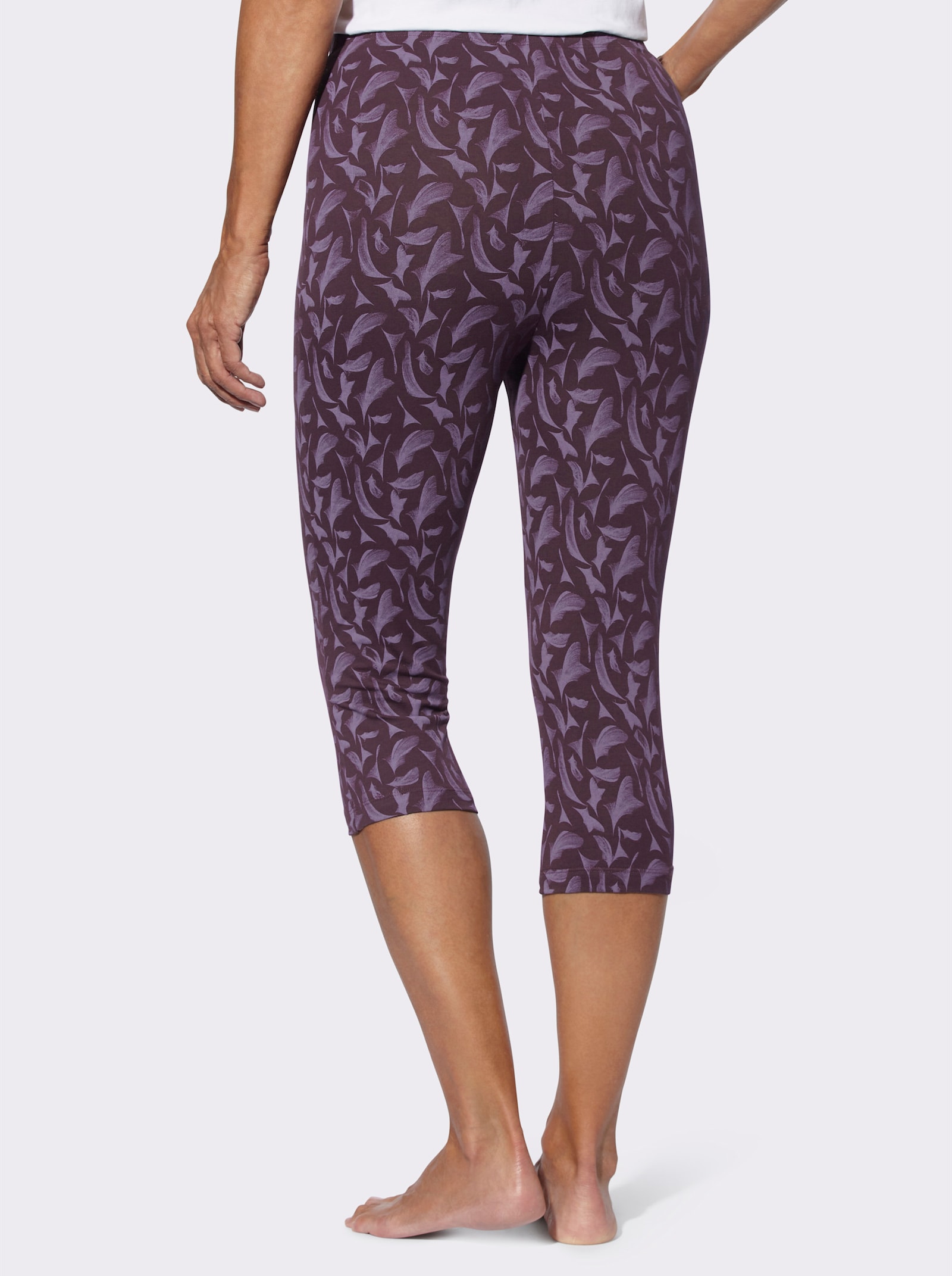 Caprileggings in Baumwoll-Qualität, elastisch - aubergine-feige-bedruckt