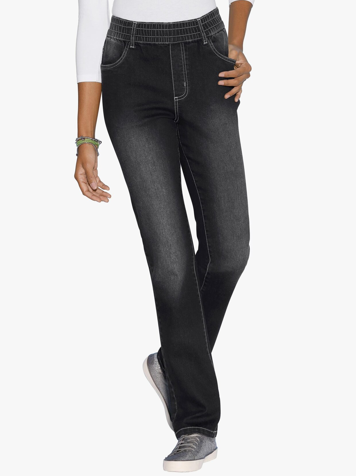 Jeans med hög midja - black-denim