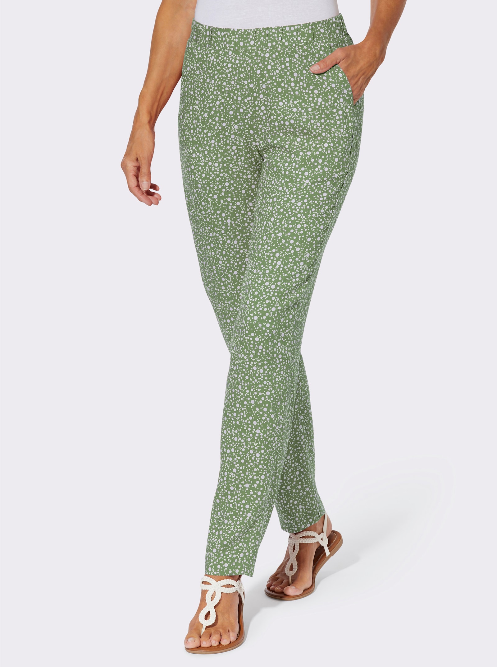 Schlupfhose mit Punktedessin - eucalyptus-weiß-bedruckt
