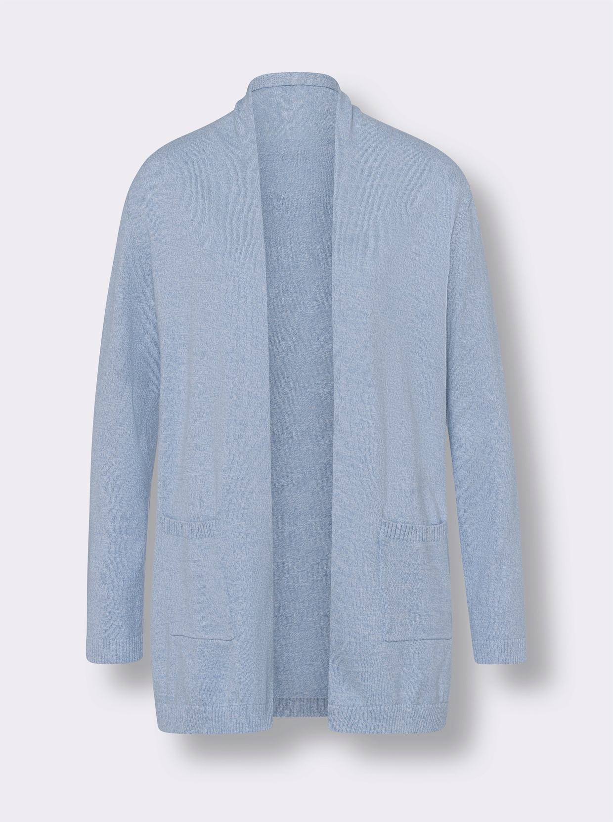 Dlouhý pletený kabátek - modrá-ecru-melír
