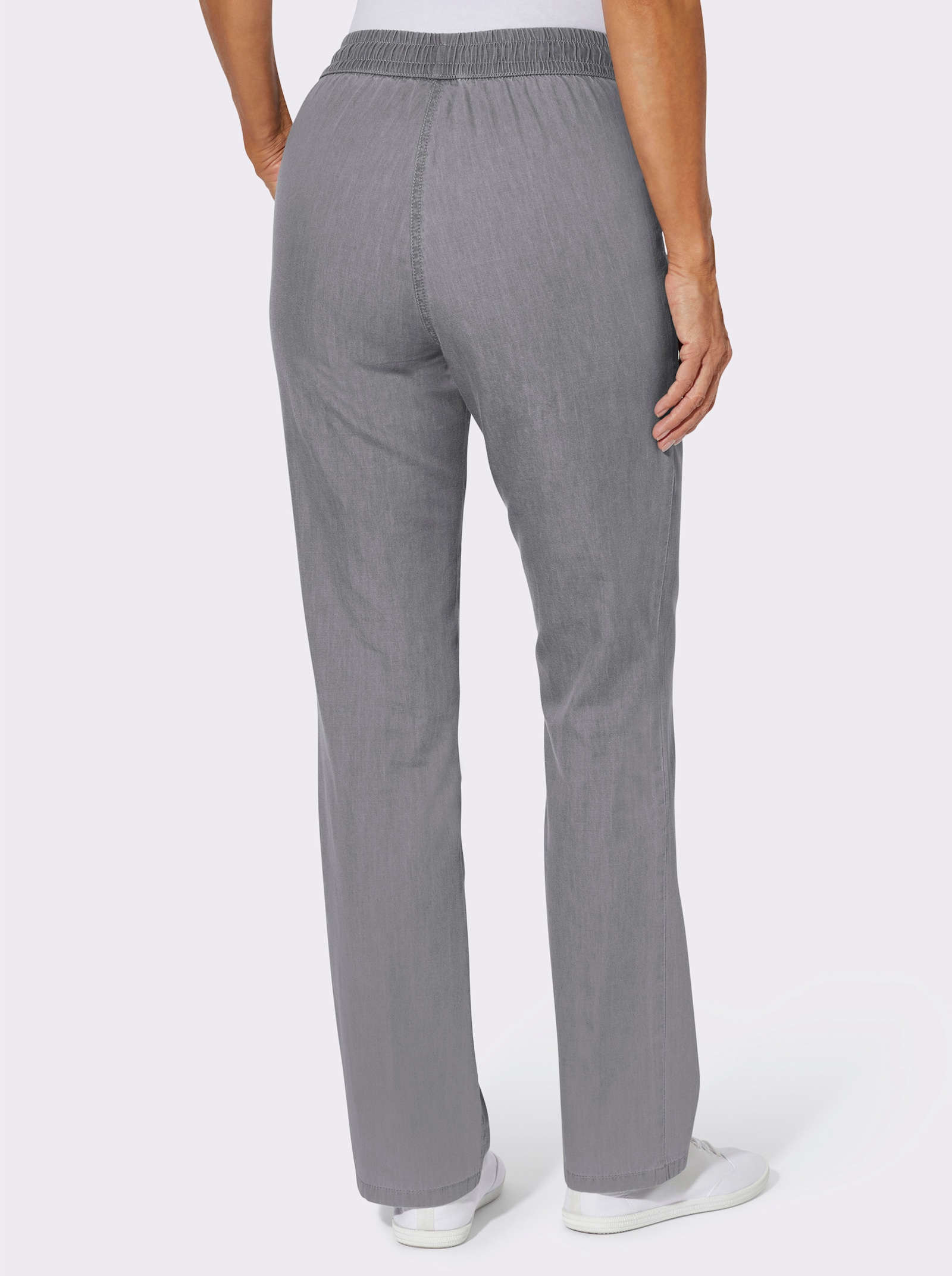 Schlupfjeans mit gesmoktem Bund - grey-denim