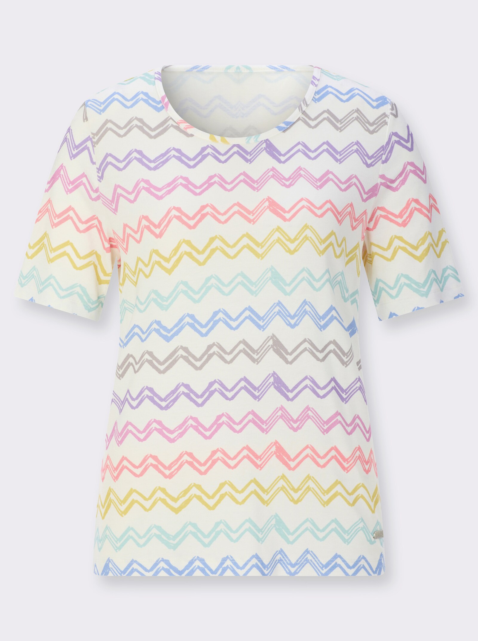 Rundhalsshirt mit Stretch-Anteil - orchidee-zitrone-bedruckt