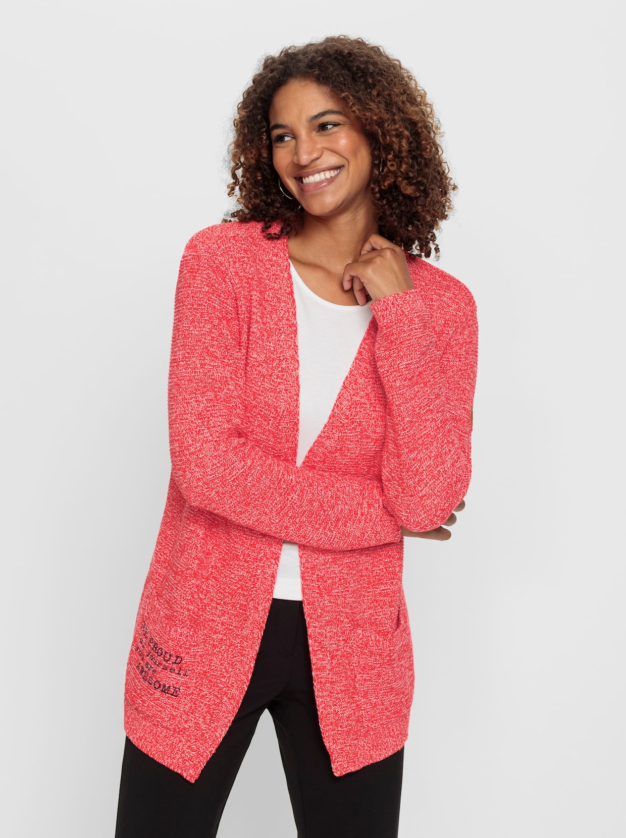 Strickjacke - grapefruit-weiß-meliert