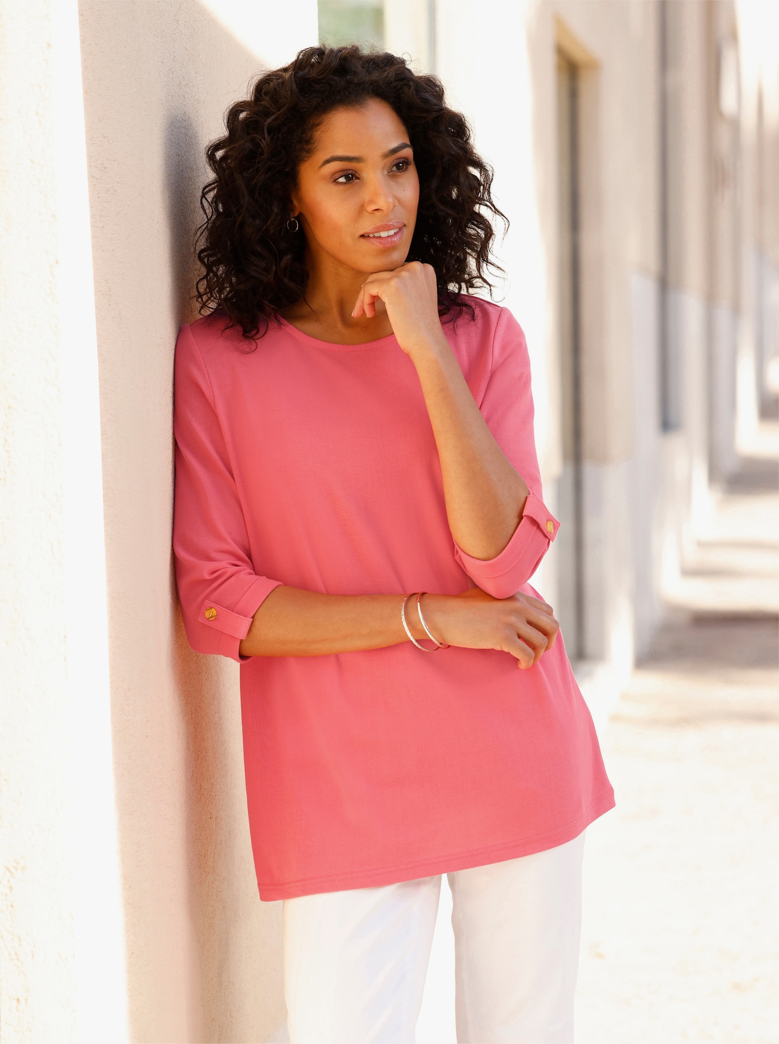 Longshirt in Pikee-Qualität - grapefruit