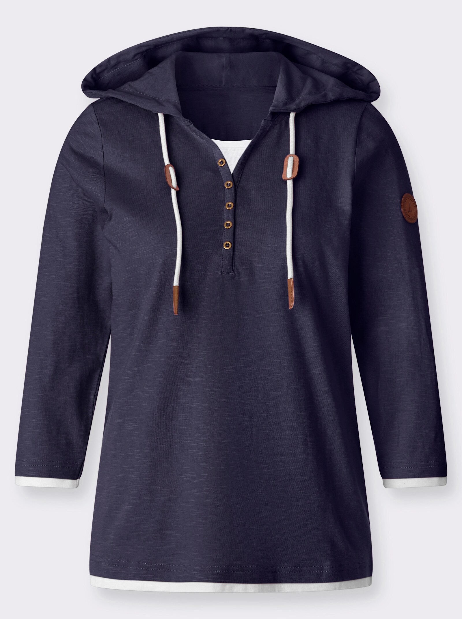 2-in-1-Shirt mit Kapuze - marine-weiß