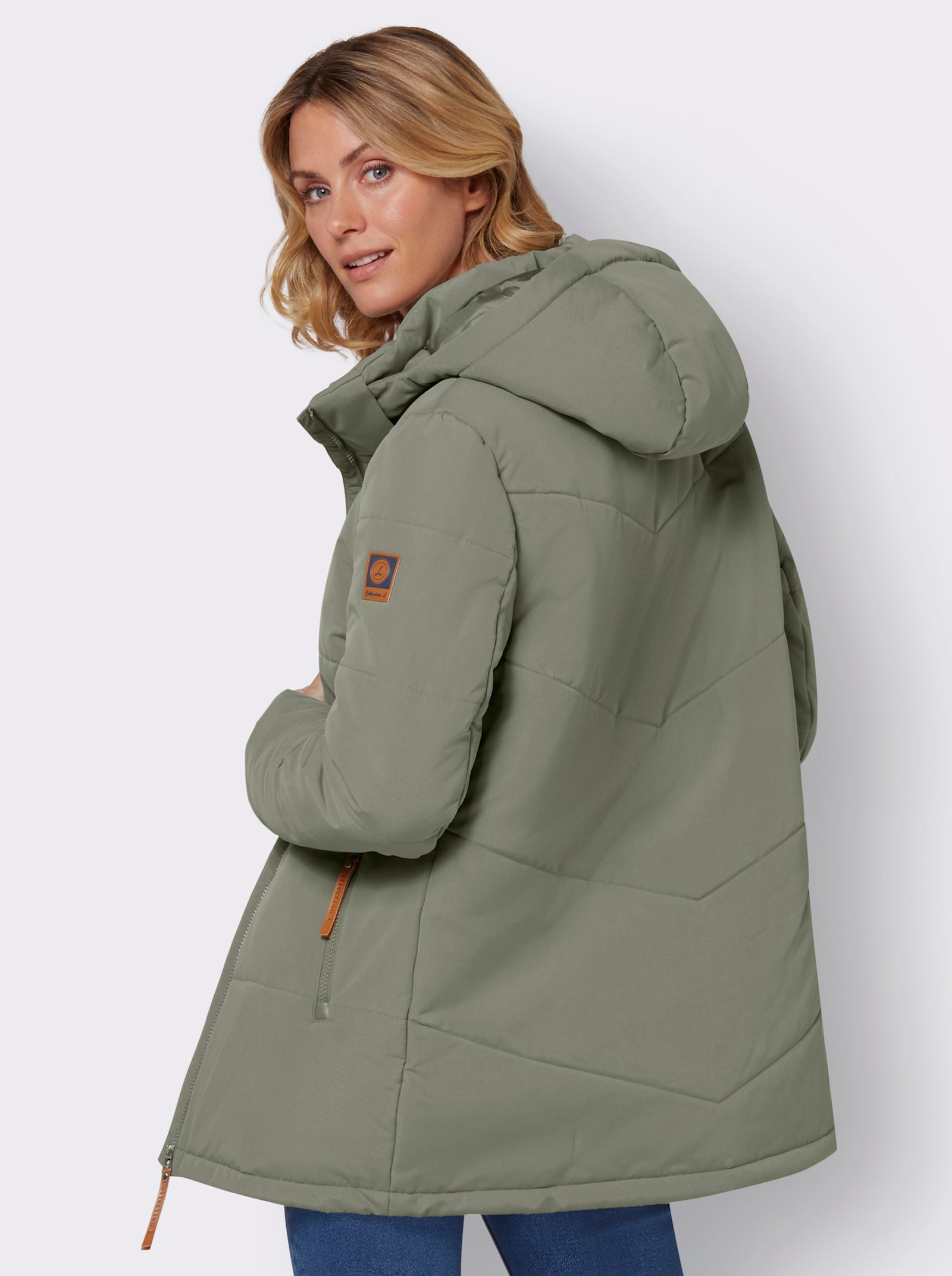 Outdoorjacke mit abnehmbarer Kapuze und Jersey-Bündchen - khaki