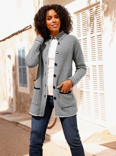 Longstrickjacke in Salz- & Pfeffer-Optik - ecru-schwarz-gemustert