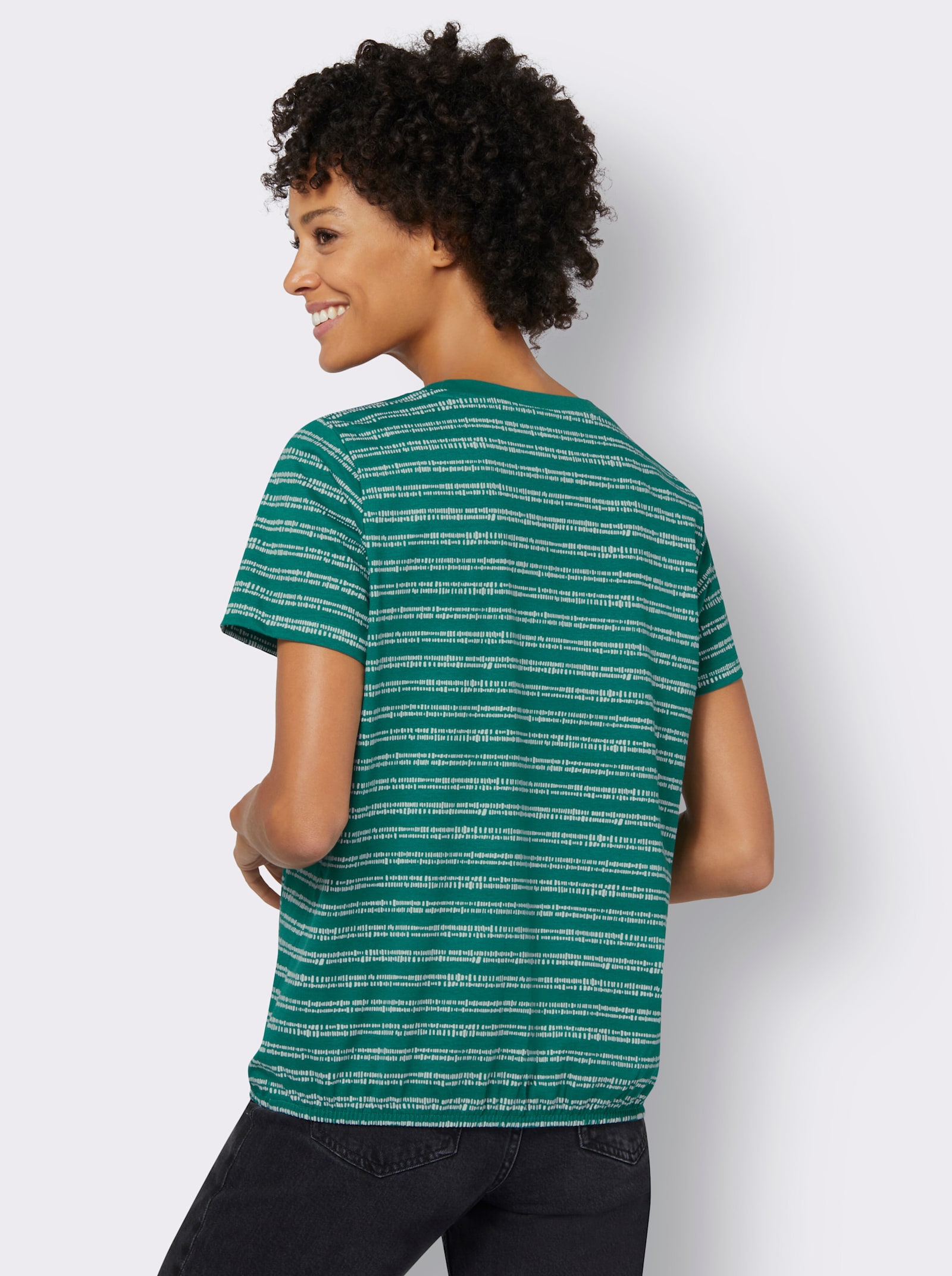 Kurzarmshirt mit Gummizug am Saum - grün-weiß-bedruckt