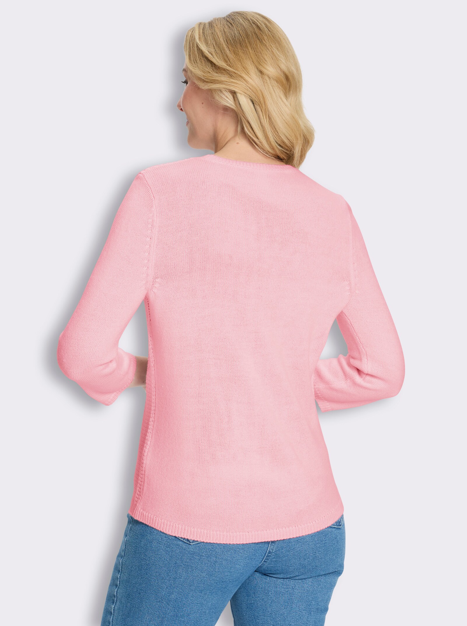Ajourpullover mit 3/4-Ärmeln - hellrosé