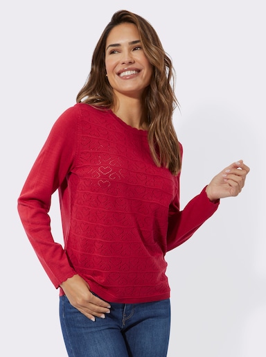 Langarm-Pullover mit Ajour-Herzchen-Muster - erdbeere