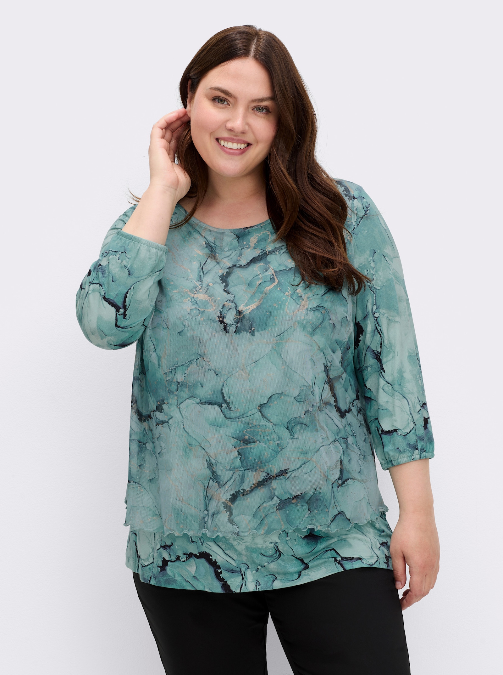 3/4-Arm-Shirt in Mesh-Qualität - kalkmint-bedruckt